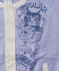 チョーク風柄裏毛×綿ツイル異素材切替カーディガン-18