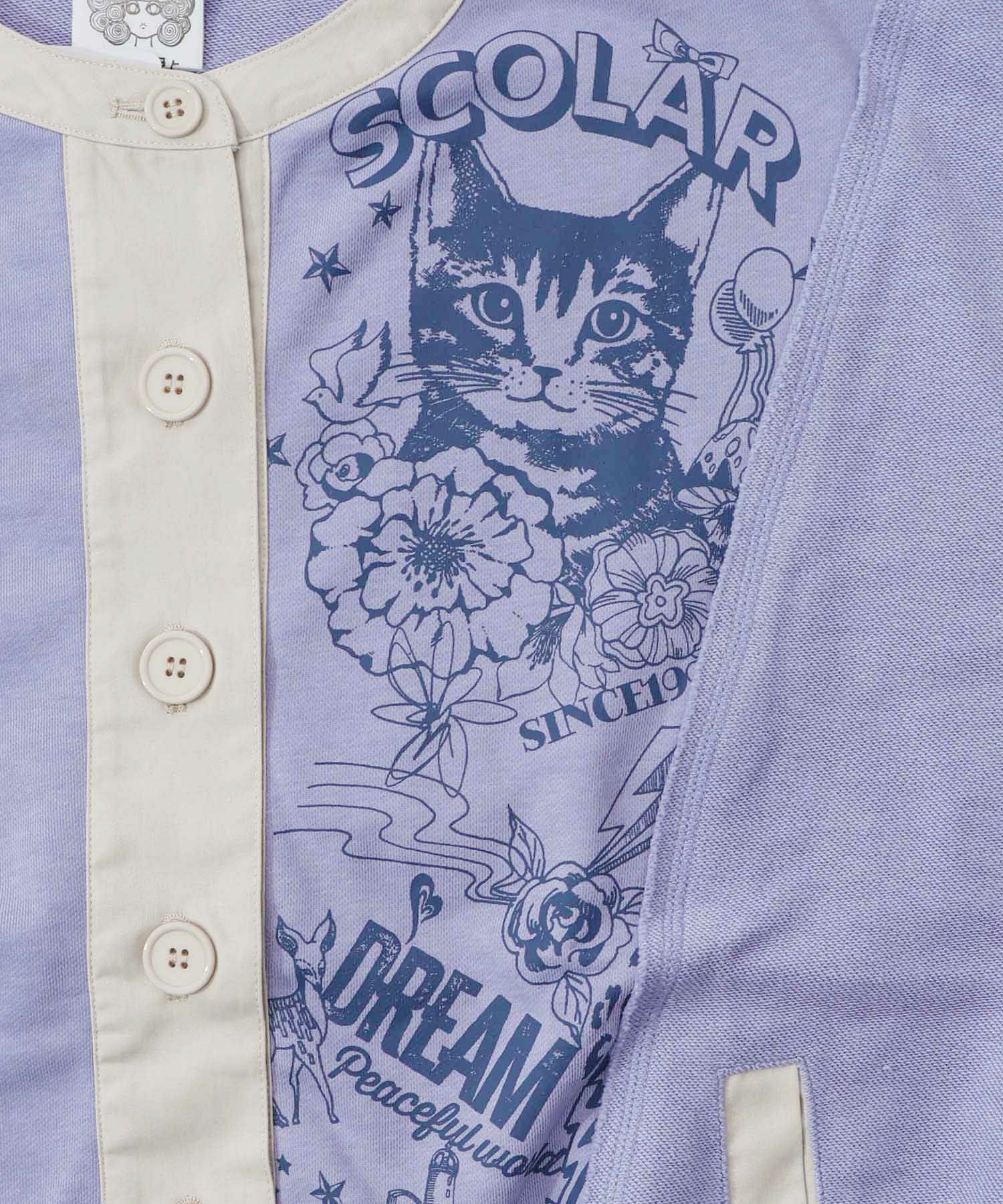 チョーク風柄裏毛×綿ツイル異素材切替カーディガン-18