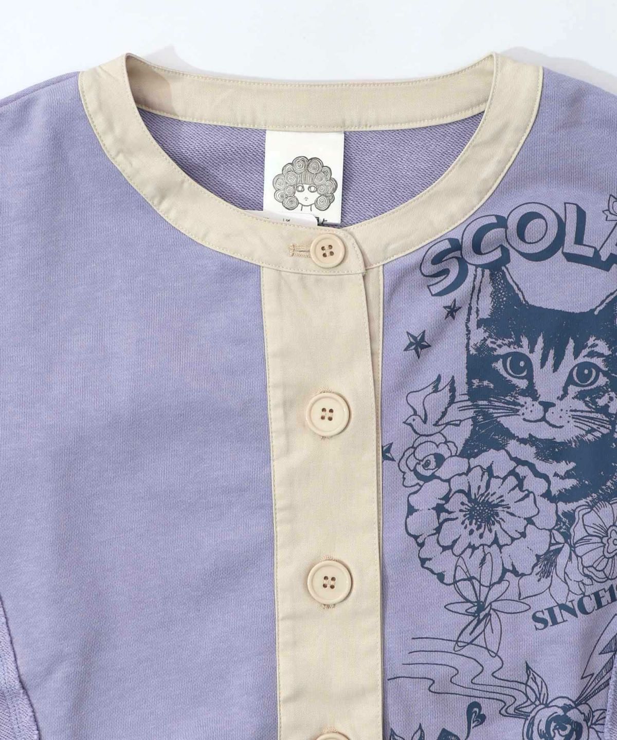 チョーク風柄裏毛×綿ツイル異素材切替カーディガン-19