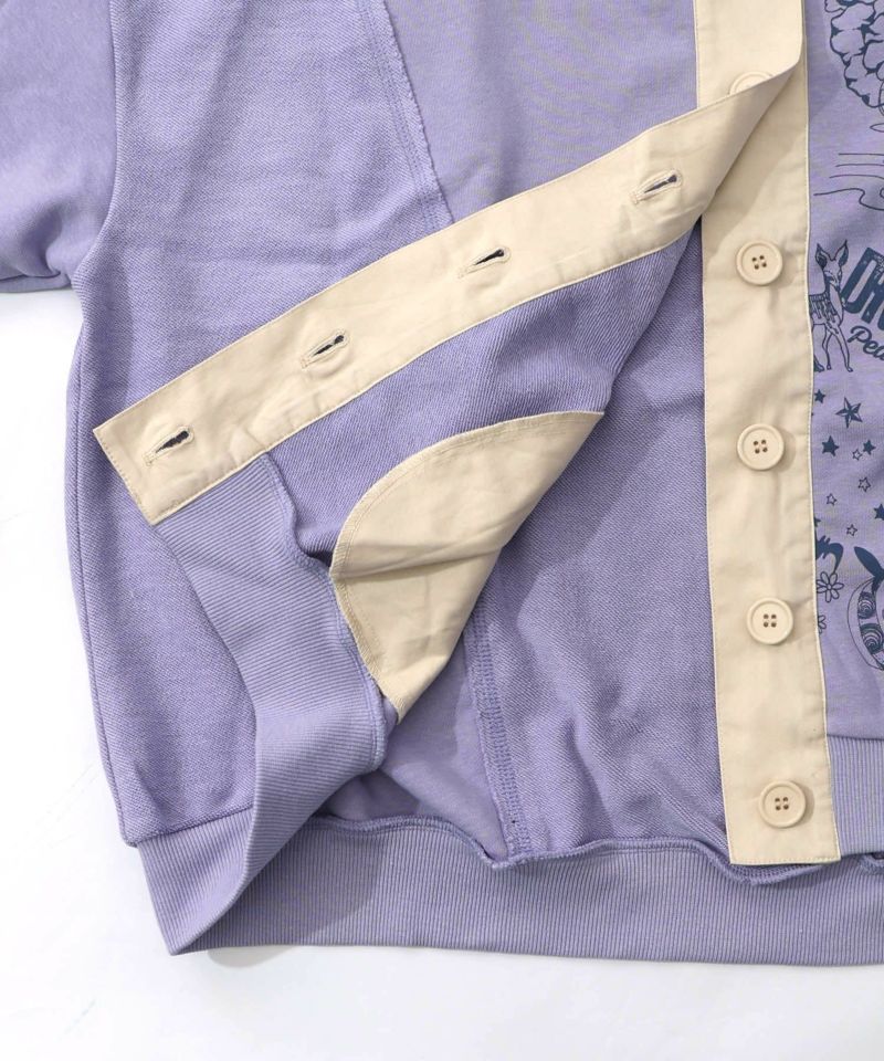 チョーク風柄裏毛×綿ツイル異素材切替カーディガン-24