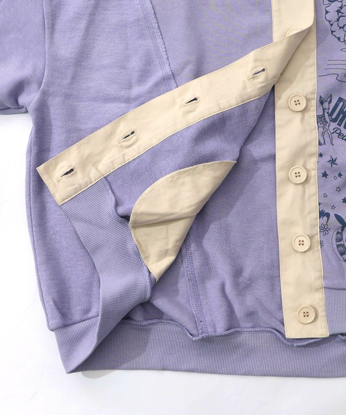 チョーク風柄裏毛×綿ツイル異素材切替カーディガン-24