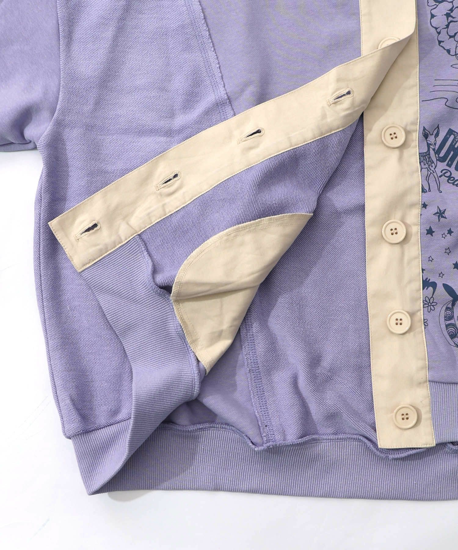 チョーク風柄裏毛×綿ツイル異素材切替カーディガン-24