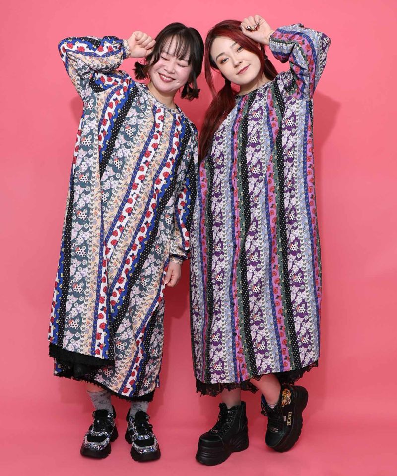 ストライプ総柄前開きシャツワンピース-1