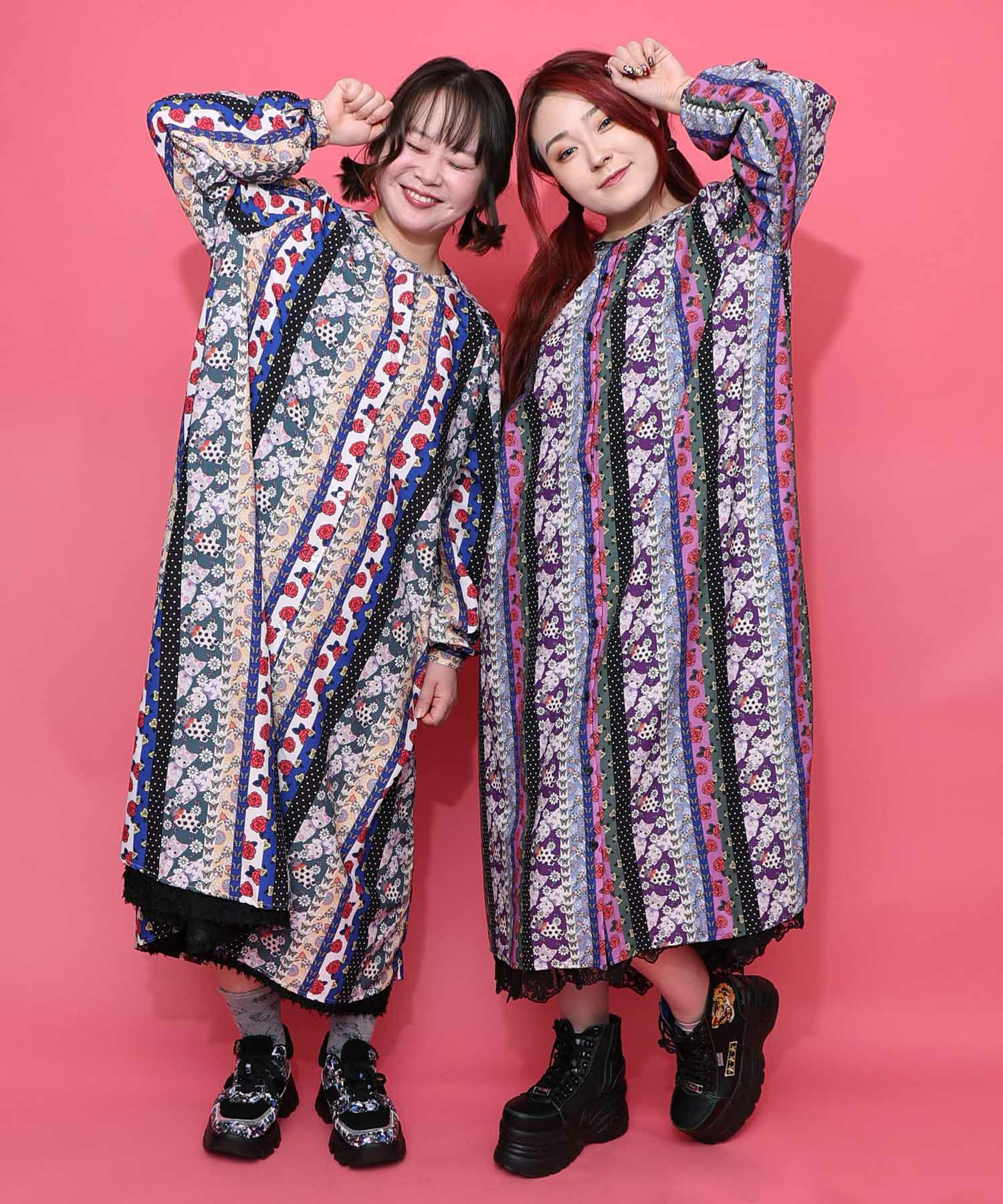 161611：ストライプ総柄前開きシャツワンピースの通販-ScoLar