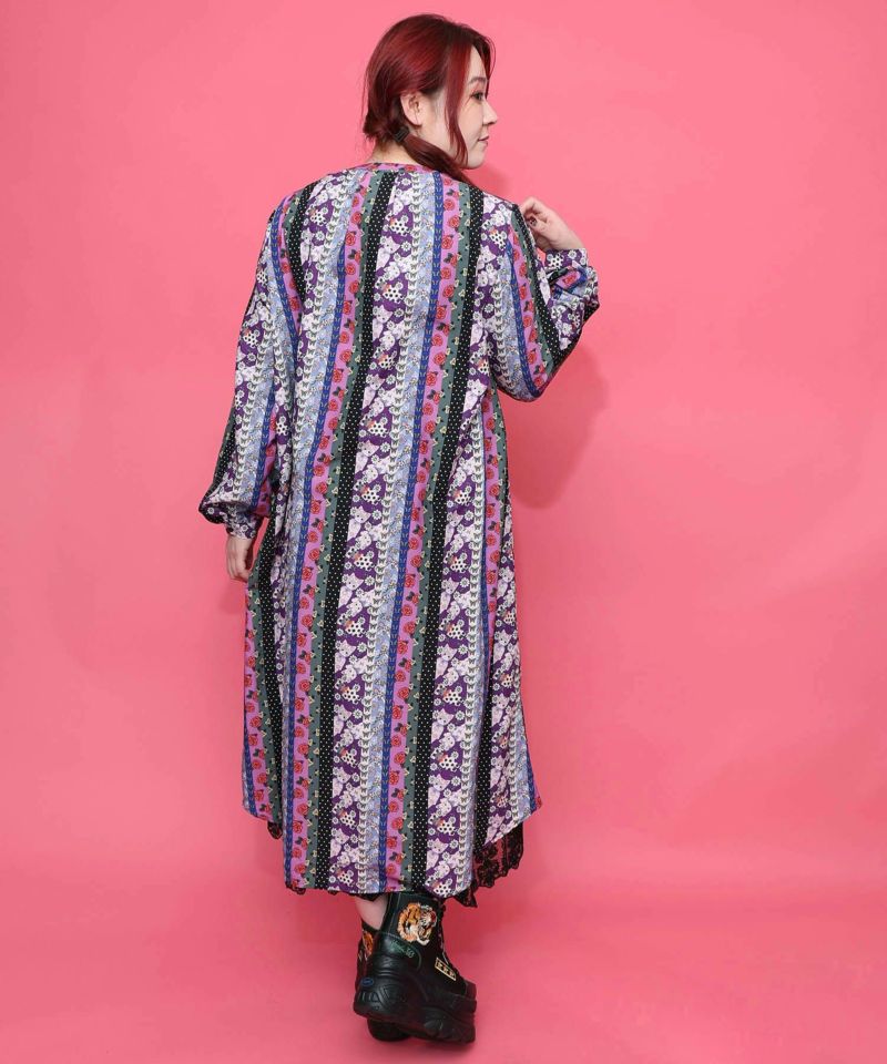 ストライプ総柄前開きシャツワンピース-6