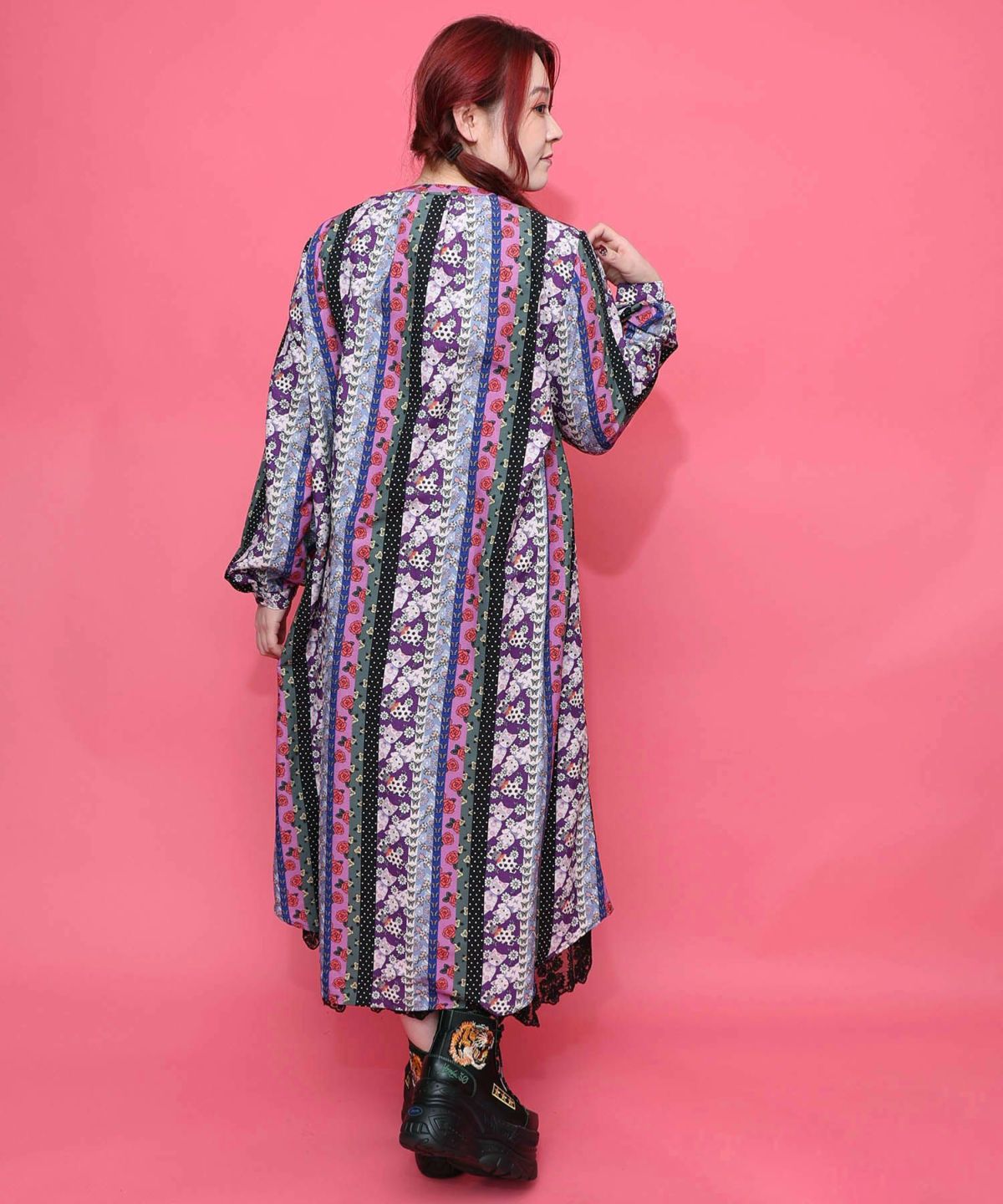 ストライプ総柄前開きシャツワンピース-6