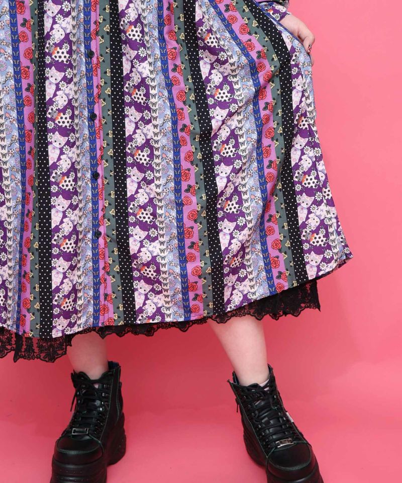 ストライプ総柄前開きシャツワンピース-8