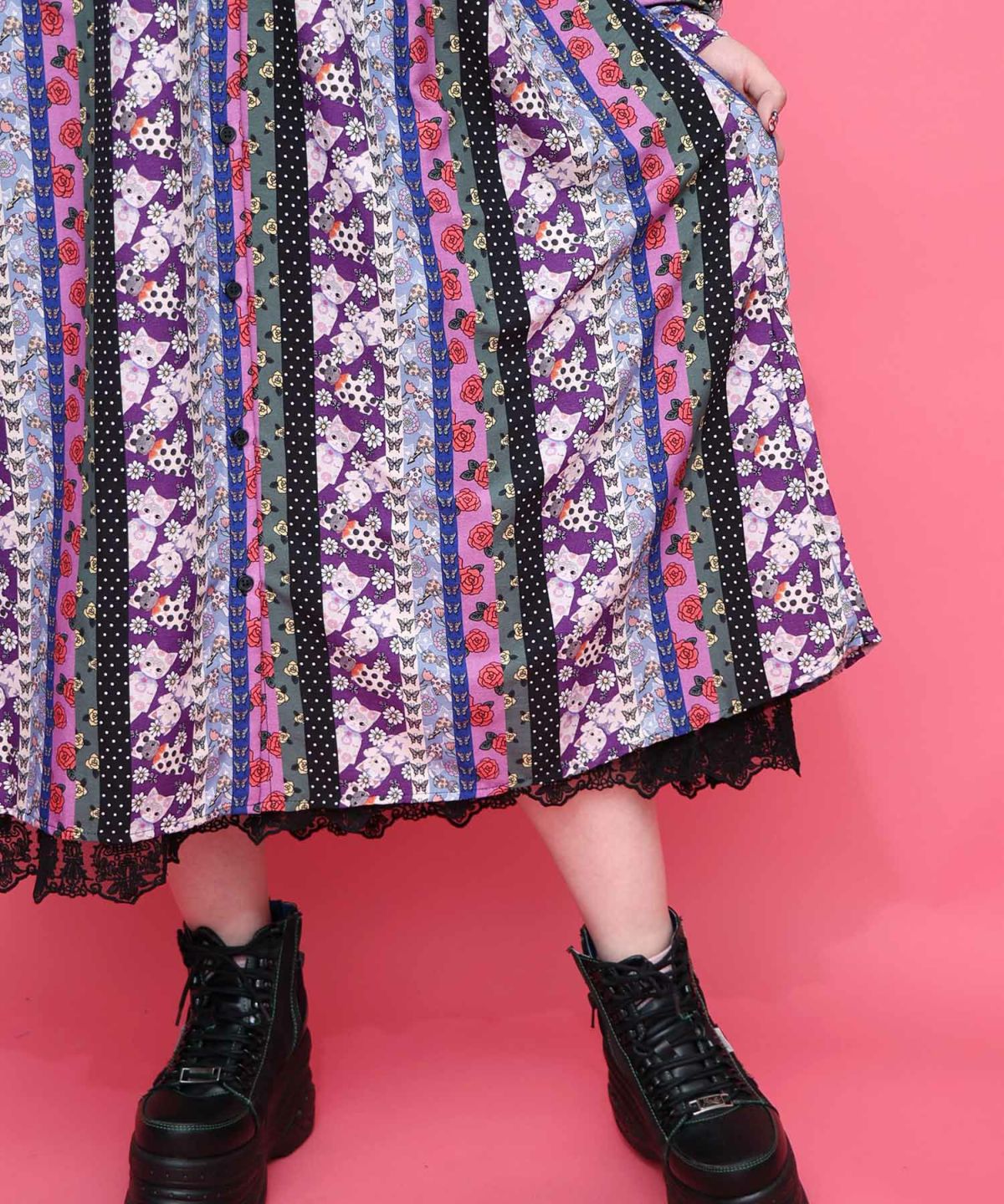 ストライプ総柄前開きシャツワンピース-8