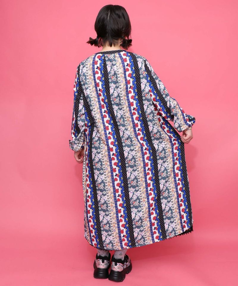 ストライプ総柄前開きシャツワンピース-13