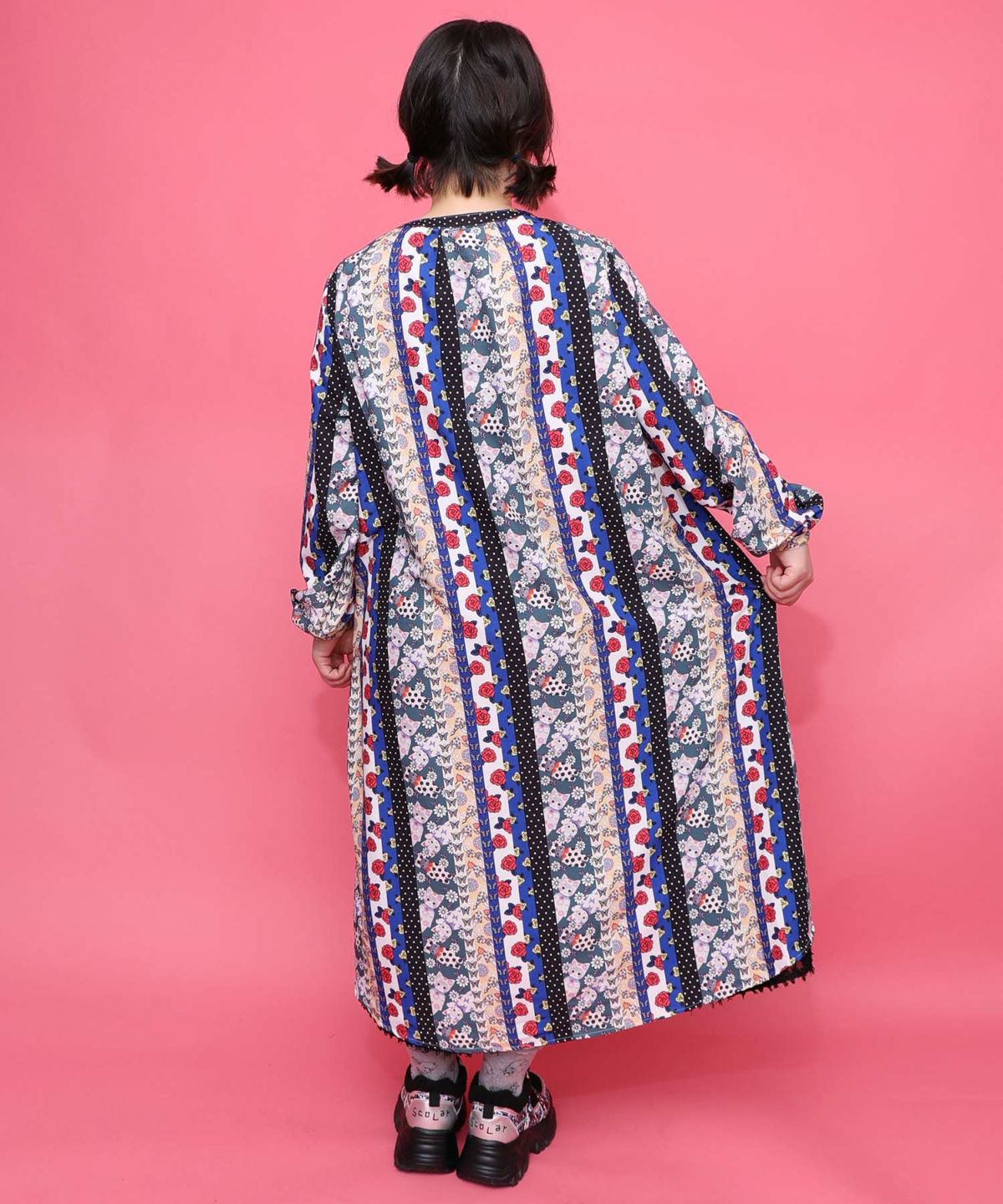 ストライプ総柄前開きシャツワンピース-13