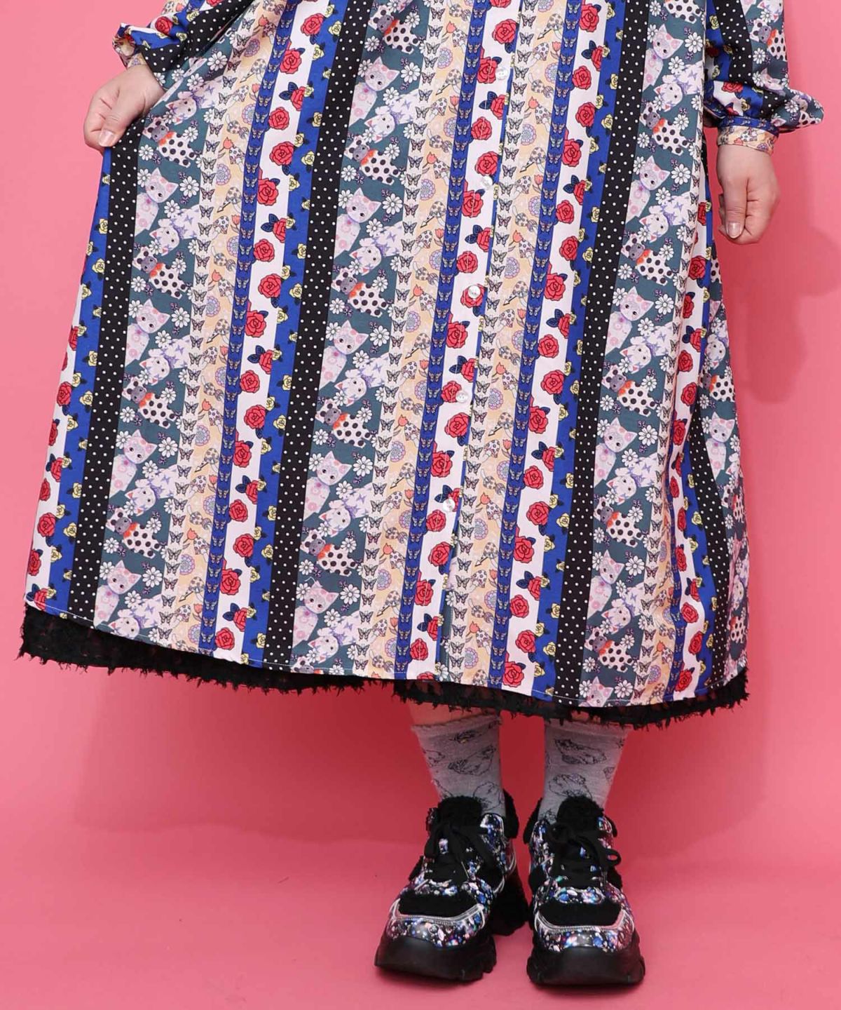 ストライプ総柄前開きシャツワンピース-14