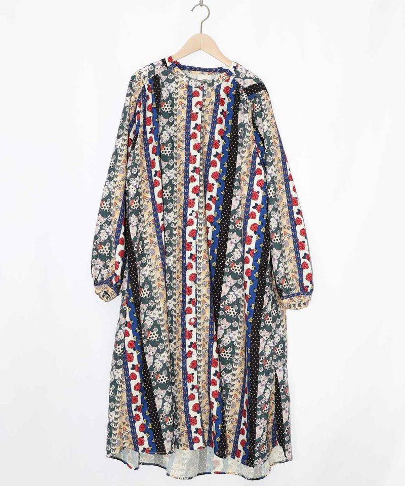 ストライプ総柄前開きシャツワンピース-16