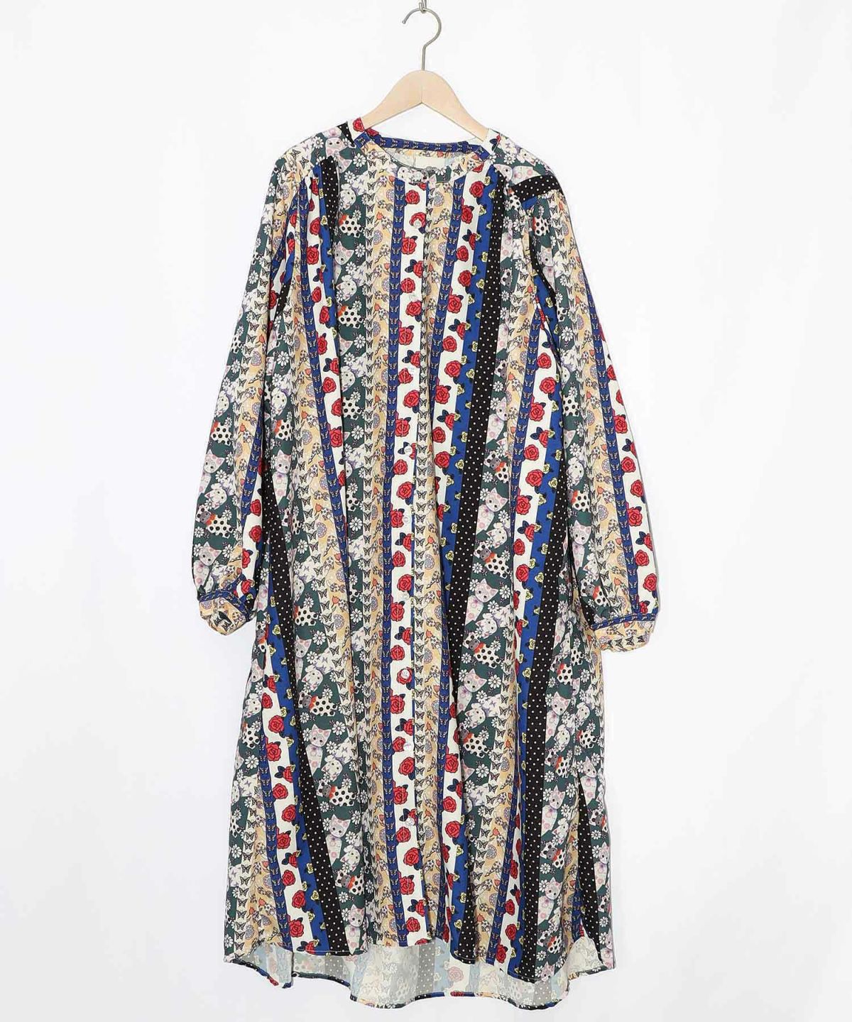 ストライプ総柄前開きシャツワンピース-16