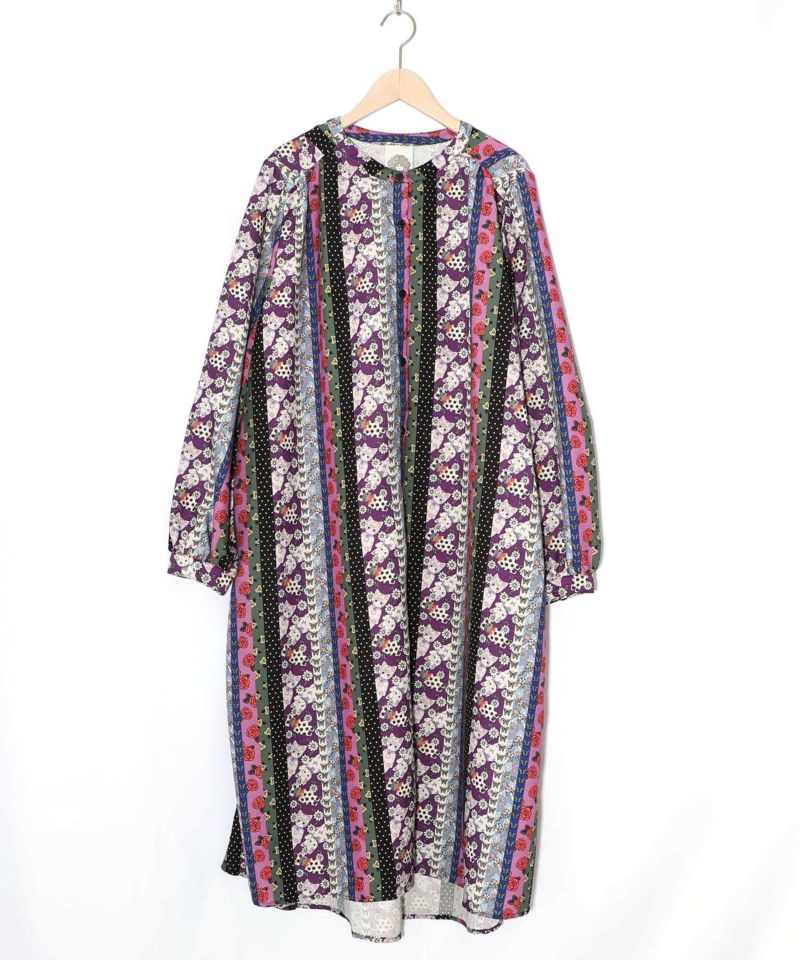 ストライプ総柄前開きシャツワンピース-18