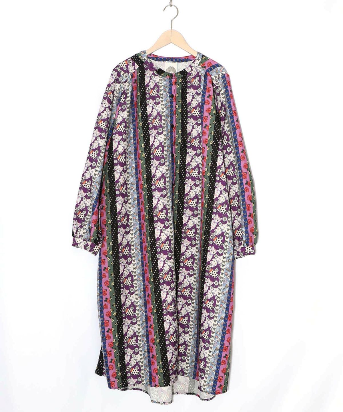 ストライプ総柄前開きシャツワンピース-18