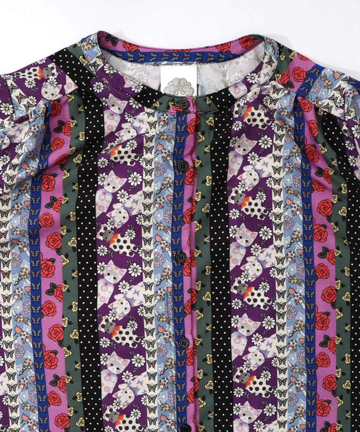 ストライプ総柄前開きシャツワンピース-20