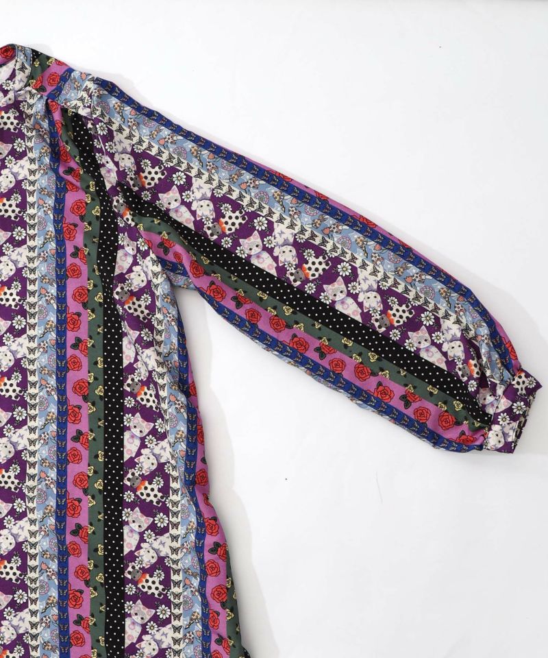 ストライプ総柄前開きシャツワンピース-21