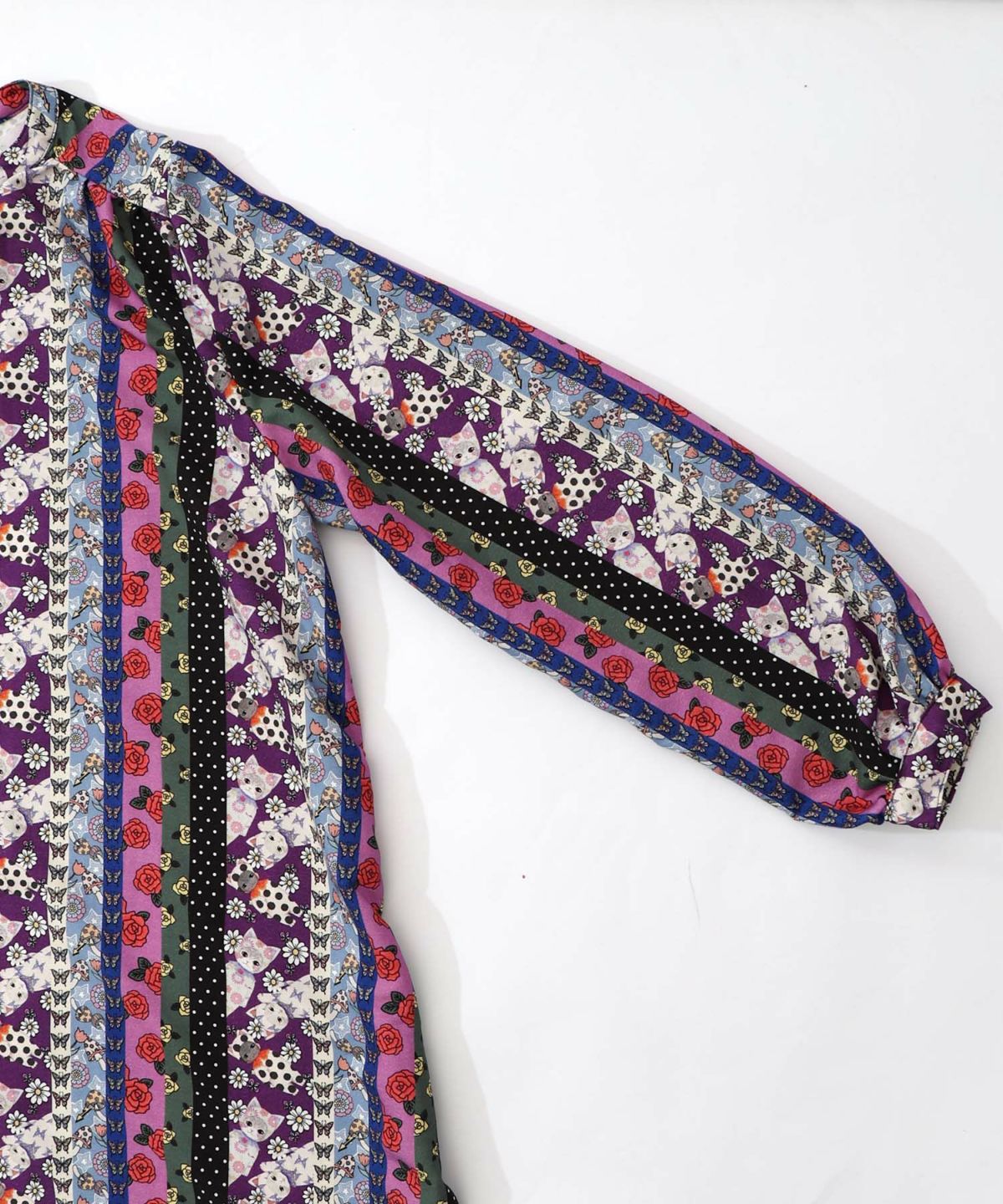 ストライプ総柄前開きシャツワンピース-21