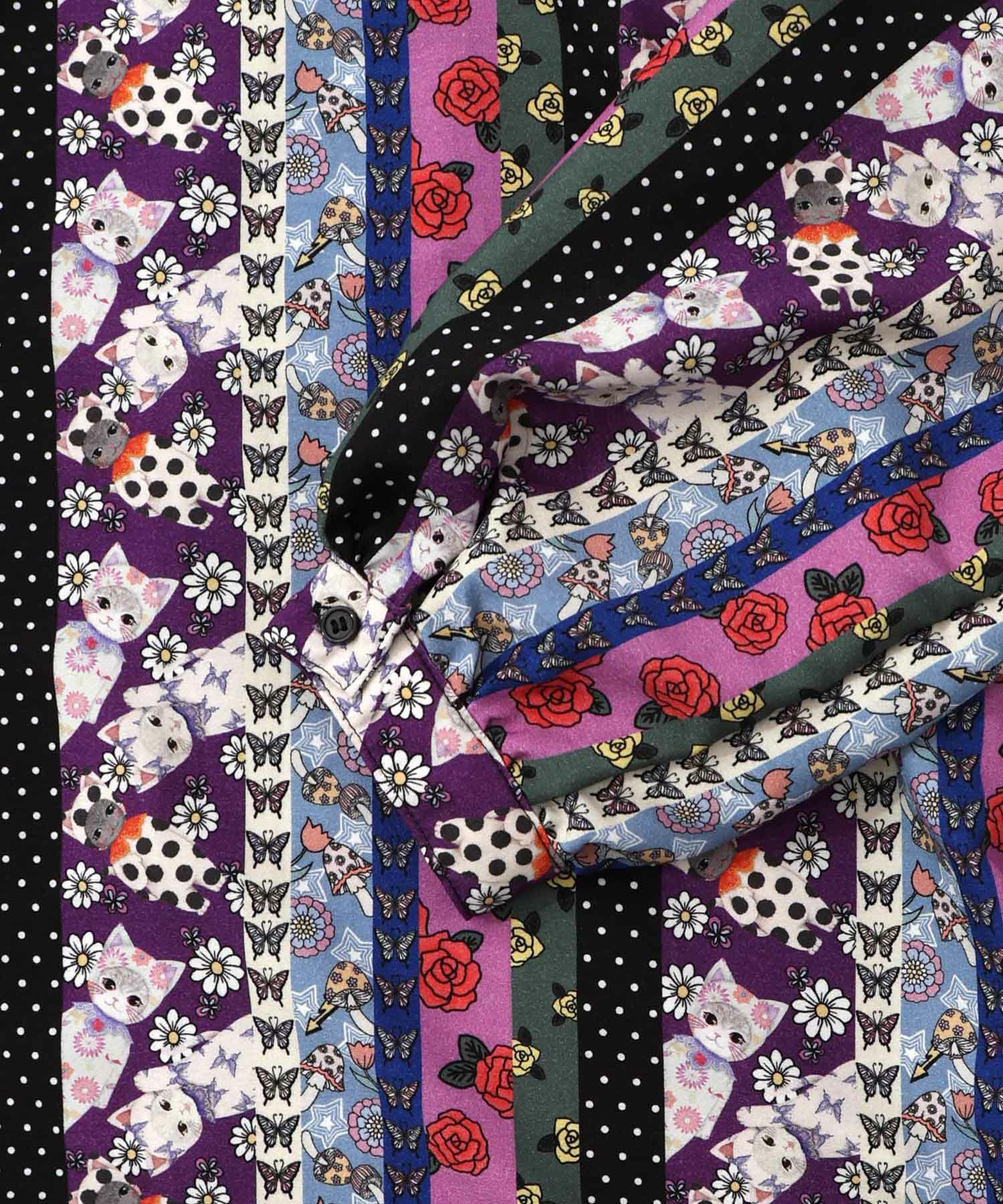 161611：ストライプ総柄前開きシャツワンピースの通販-ScoLar 