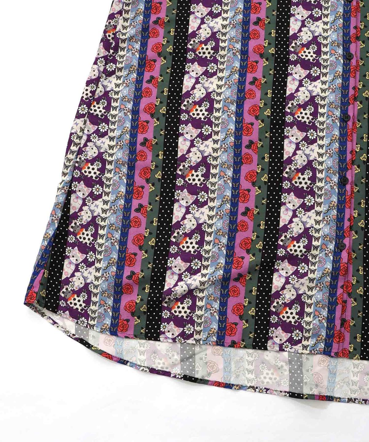 ストライプ総柄前開きシャツワンピース-23