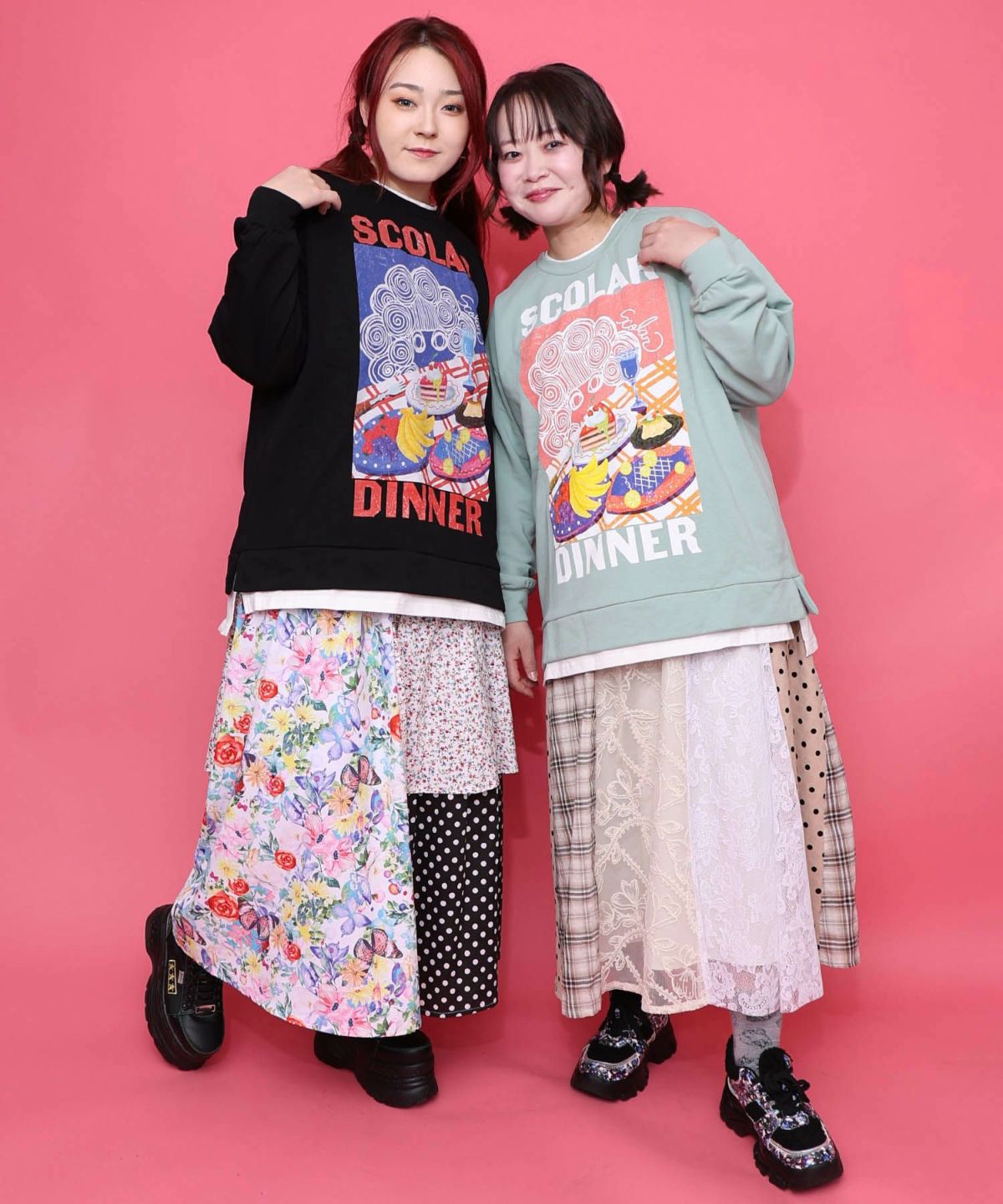 スカラーちゃんの夕食柄レイヤード風配色プルオーバー-2