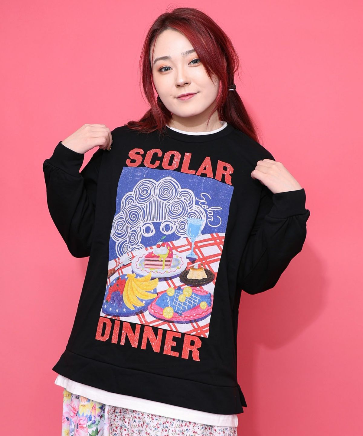 スカラーちゃんの夕食柄レイヤード風配色プルオーバー-3