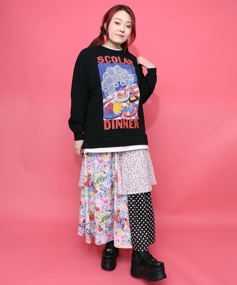 スカラーちゃんの夕食柄レイヤード風配色プルオーバー-4