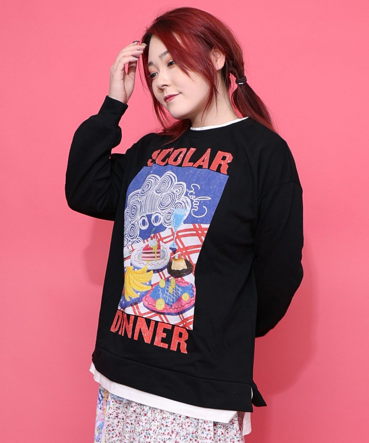 スカラーちゃんの夕食柄レイヤード風配色プルオーバー-5