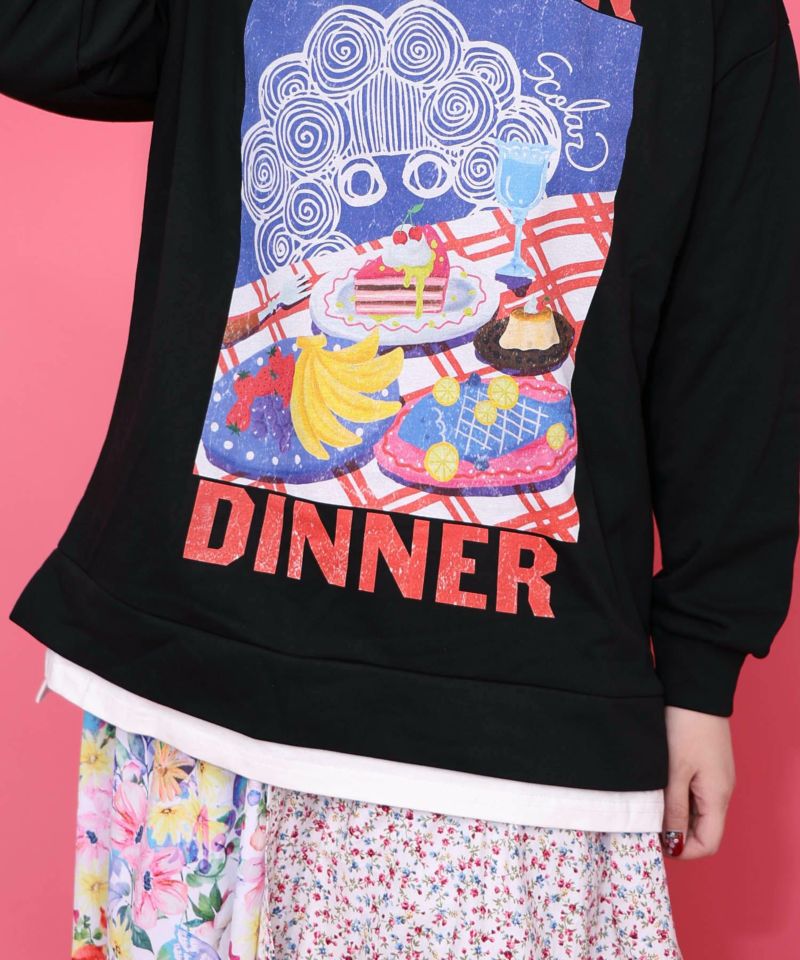 スカラーちゃんの夕食柄レイヤード風配色プルオーバー-7