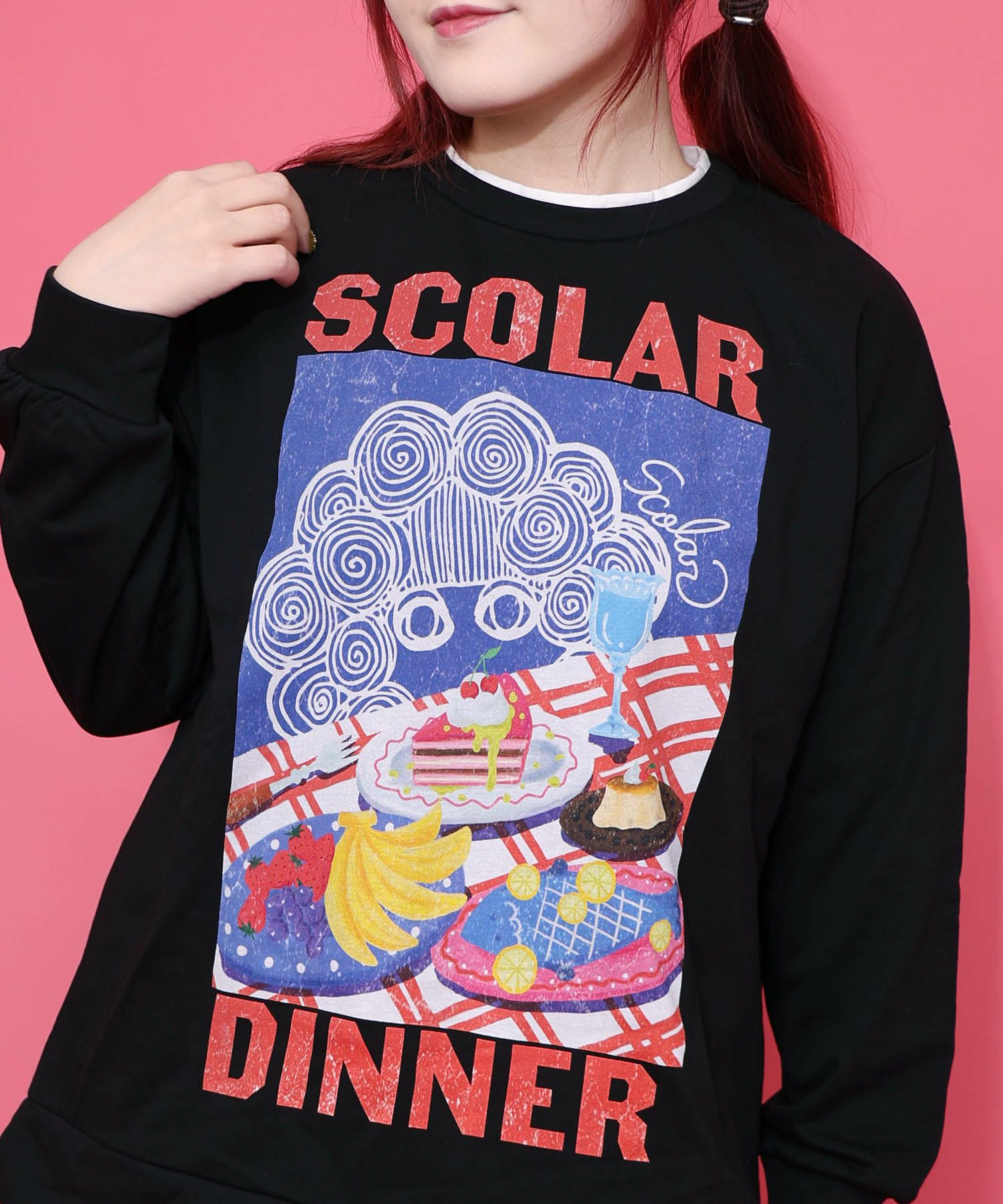 スカラーちゃんの夕食柄レイヤード風配色プルオーバー-9