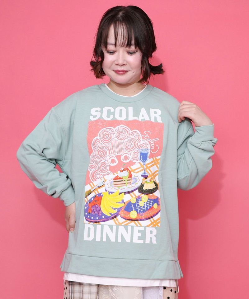 スカラーちゃんの夕食柄レイヤード風配色プルオーバー-10