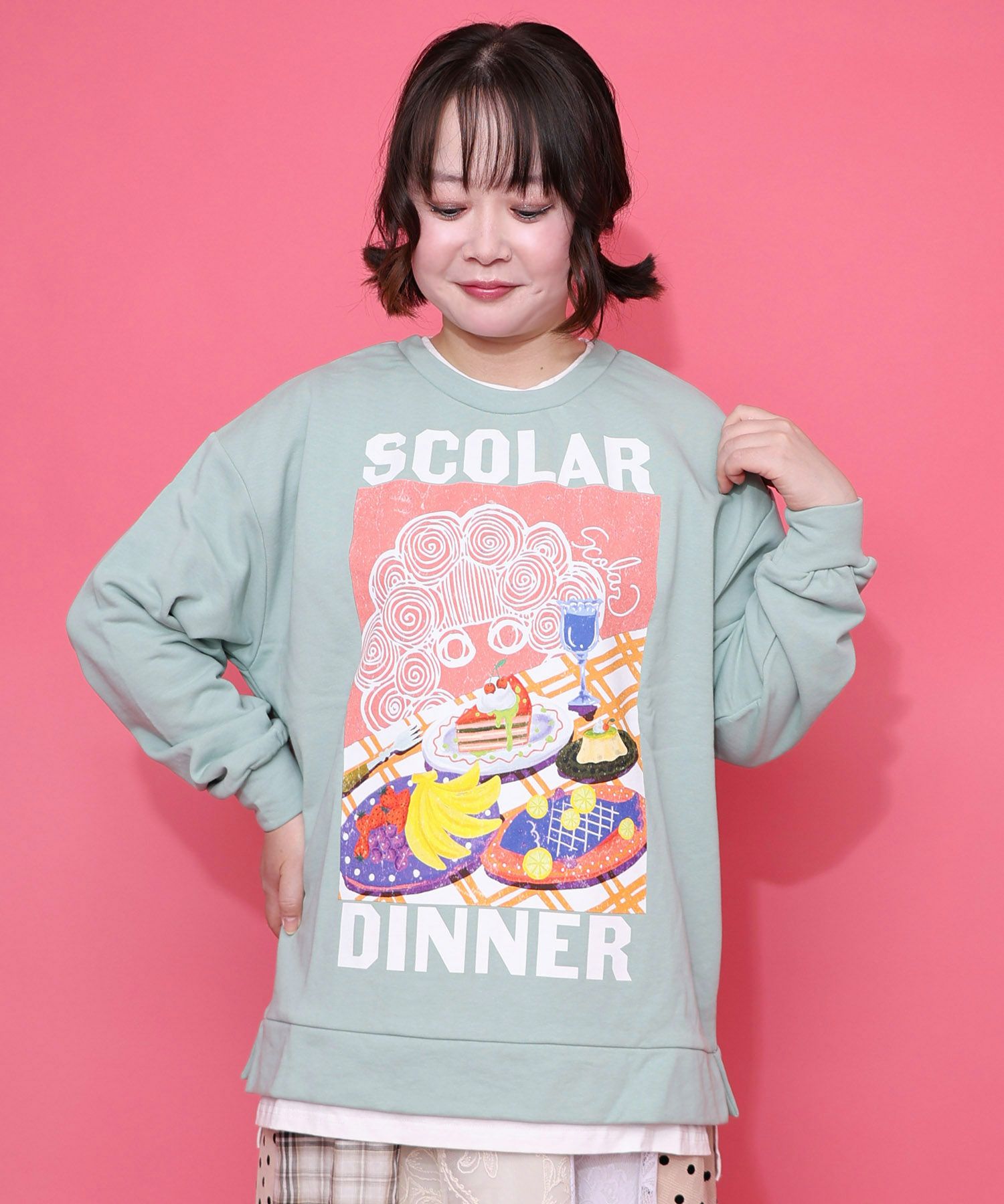 スカラーちゃんの夕食柄レイヤード風配色プルオーバー-10