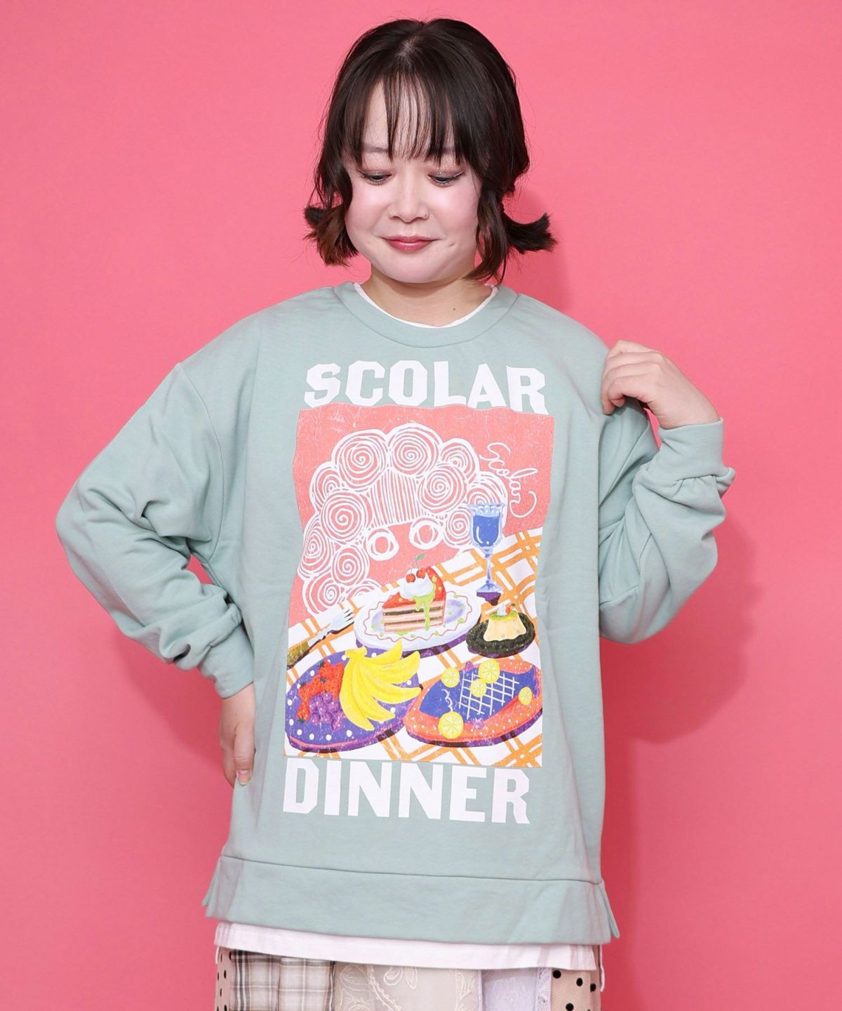 スカラーちゃんの夕食柄レイヤード風配色プルオーバー-10