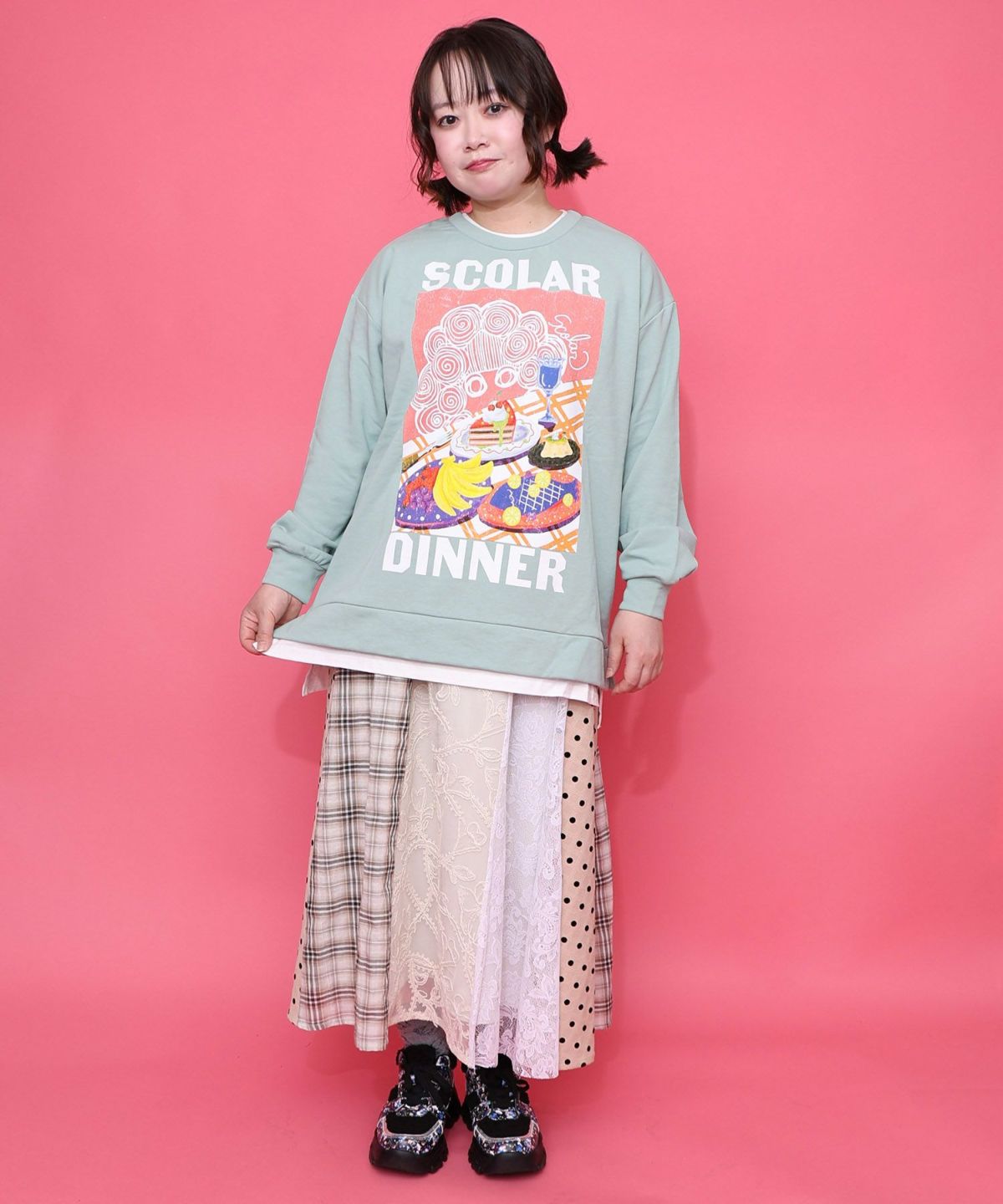 スカラーちゃんの夕食柄レイヤード風配色プルオーバー-11