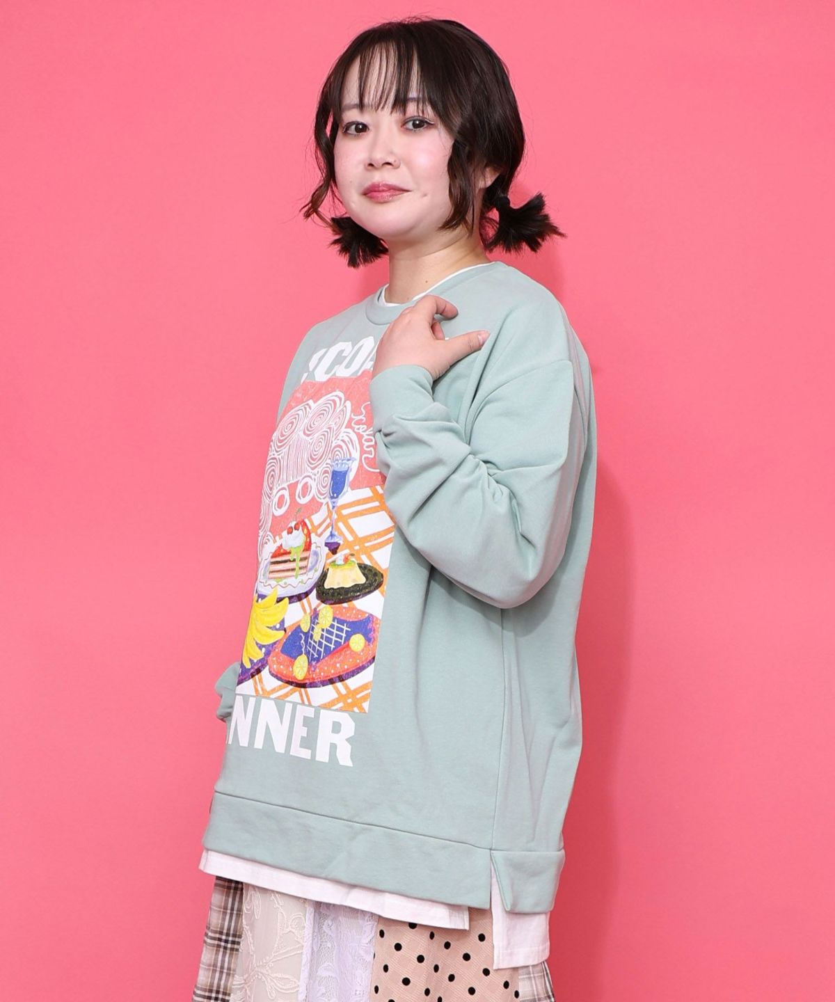 スカラーちゃんの夕食柄レイヤード風配色プルオーバー-12