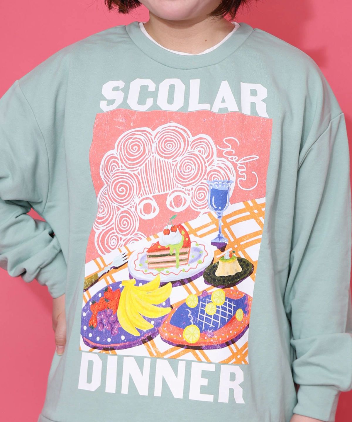 スカラーちゃんの夕食柄レイヤード風配色プルオーバー-15