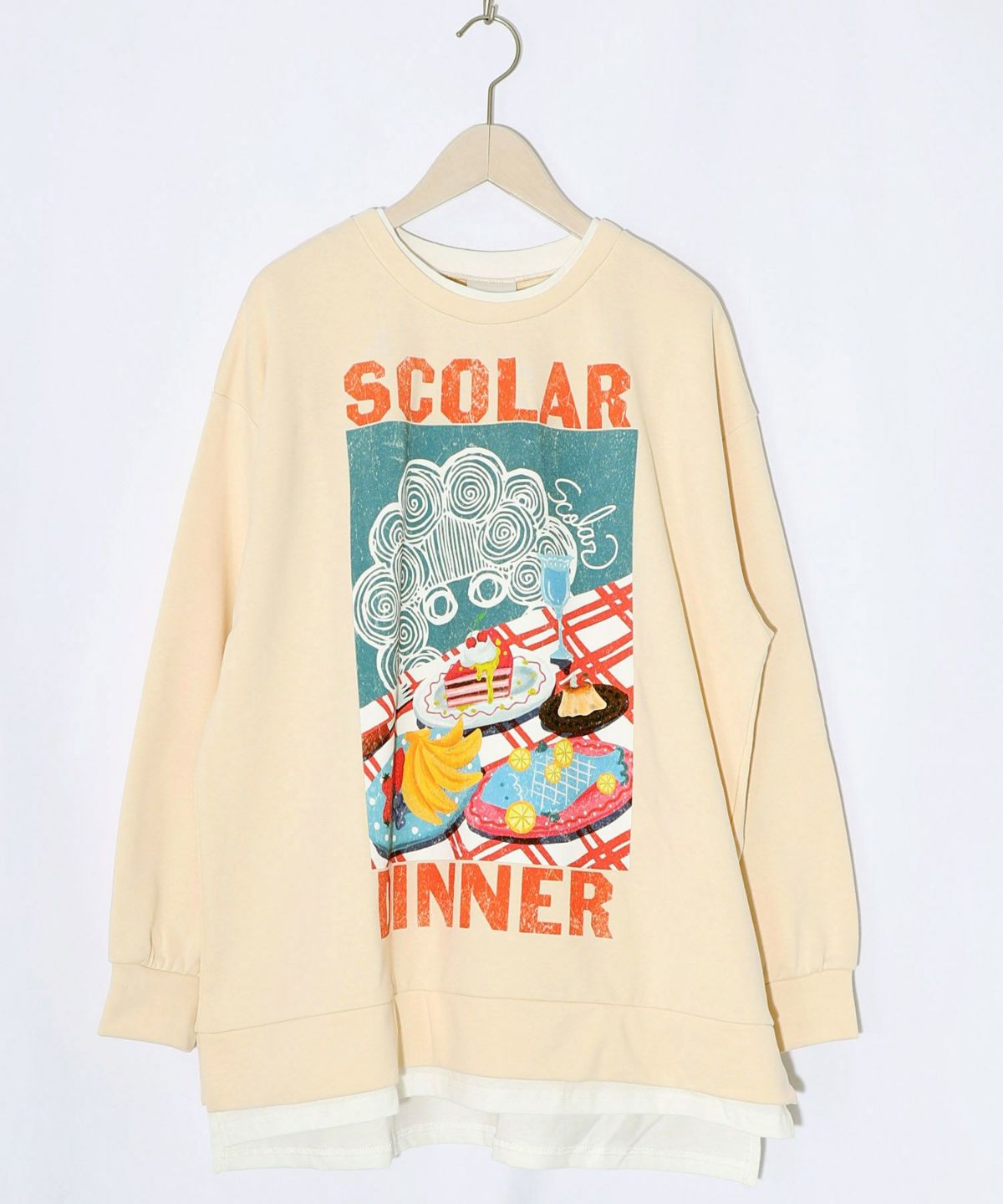 スカラーちゃんの夕食柄レイヤード風配色プルオーバー-16