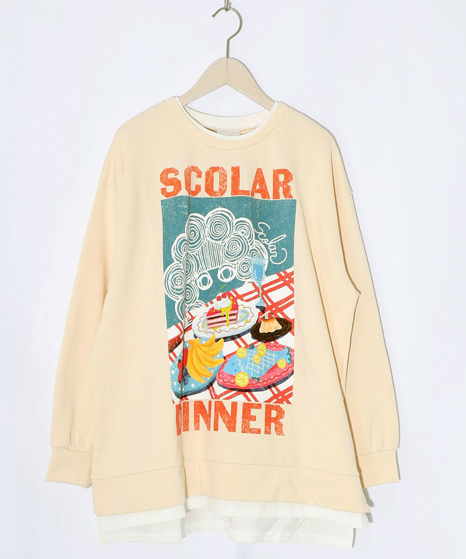 スカラーちゃんの夕食柄レイヤード風配色プルオーバー-16