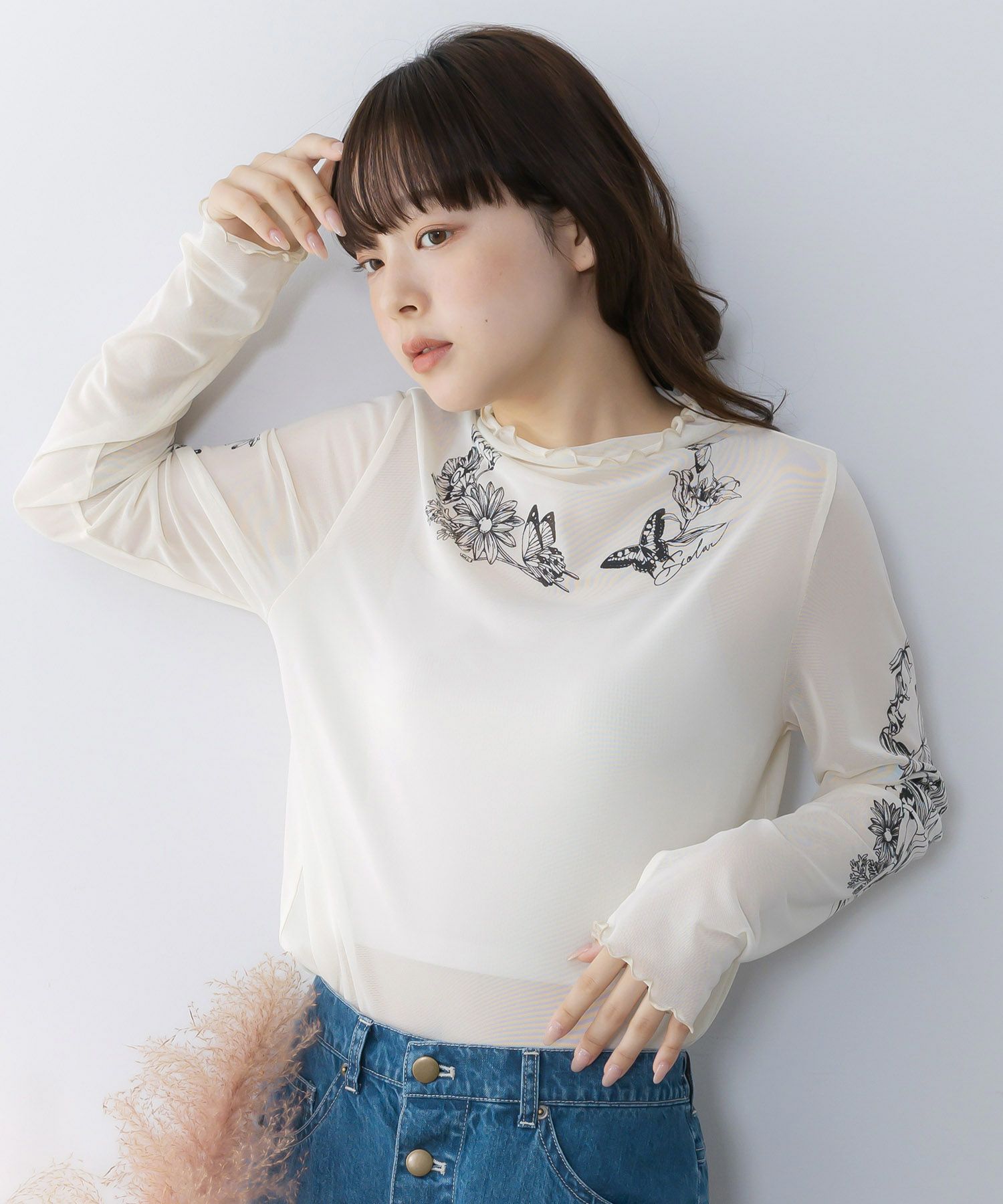 アンティーク風花蝶プリント ソフトチュールインナー-3