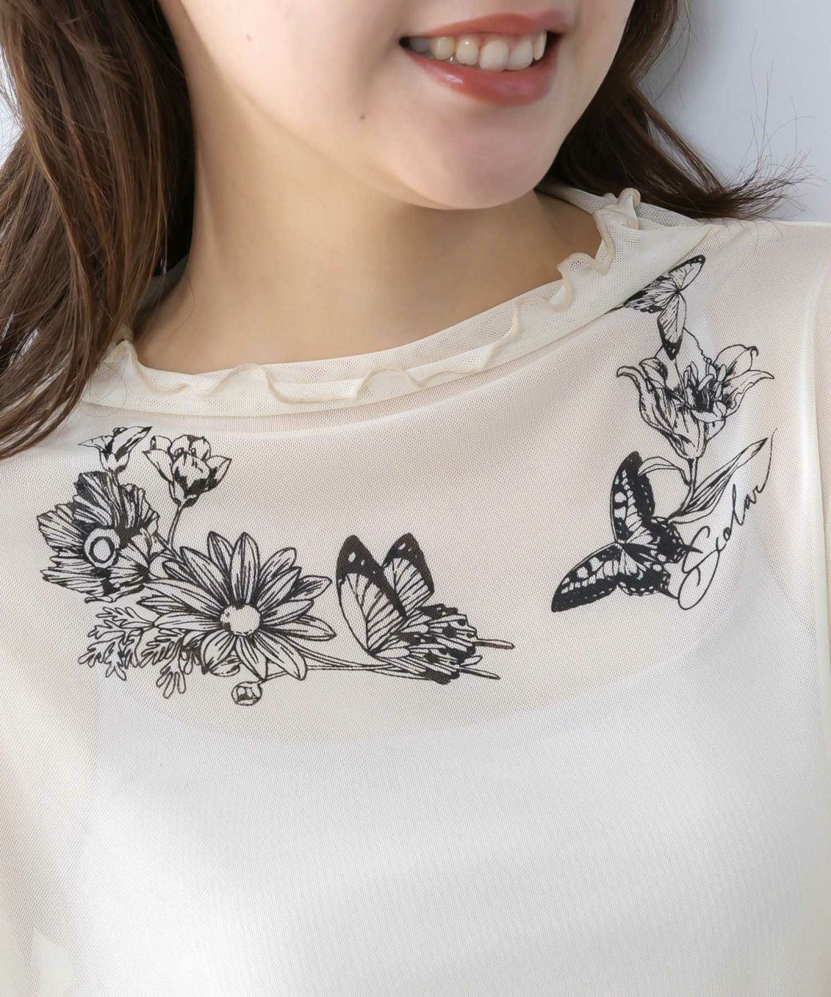 アンティーク風花蝶プリント ソフトチュールインナー-4