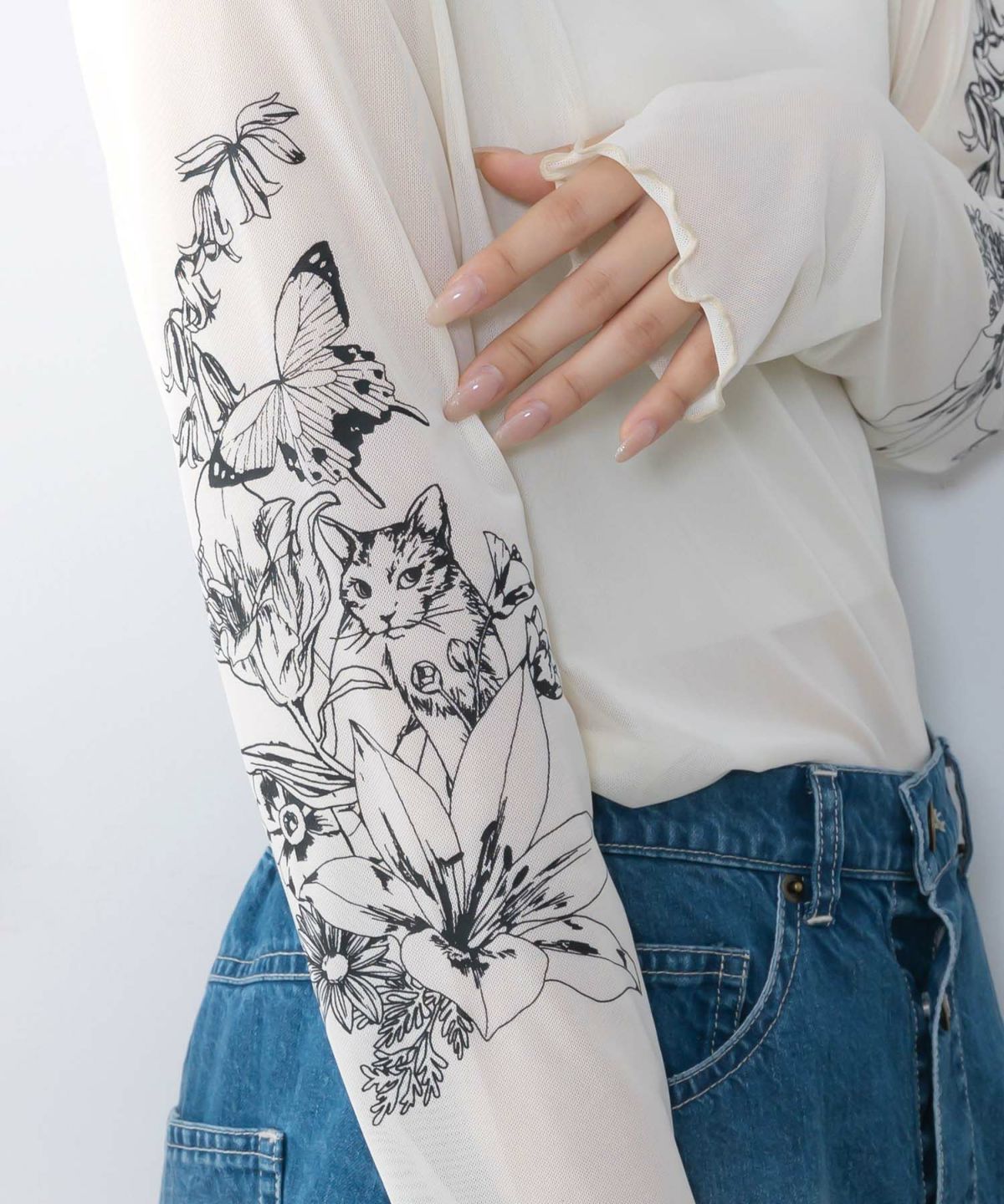 アンティーク風花蝶プリント ソフトチュールインナー-5