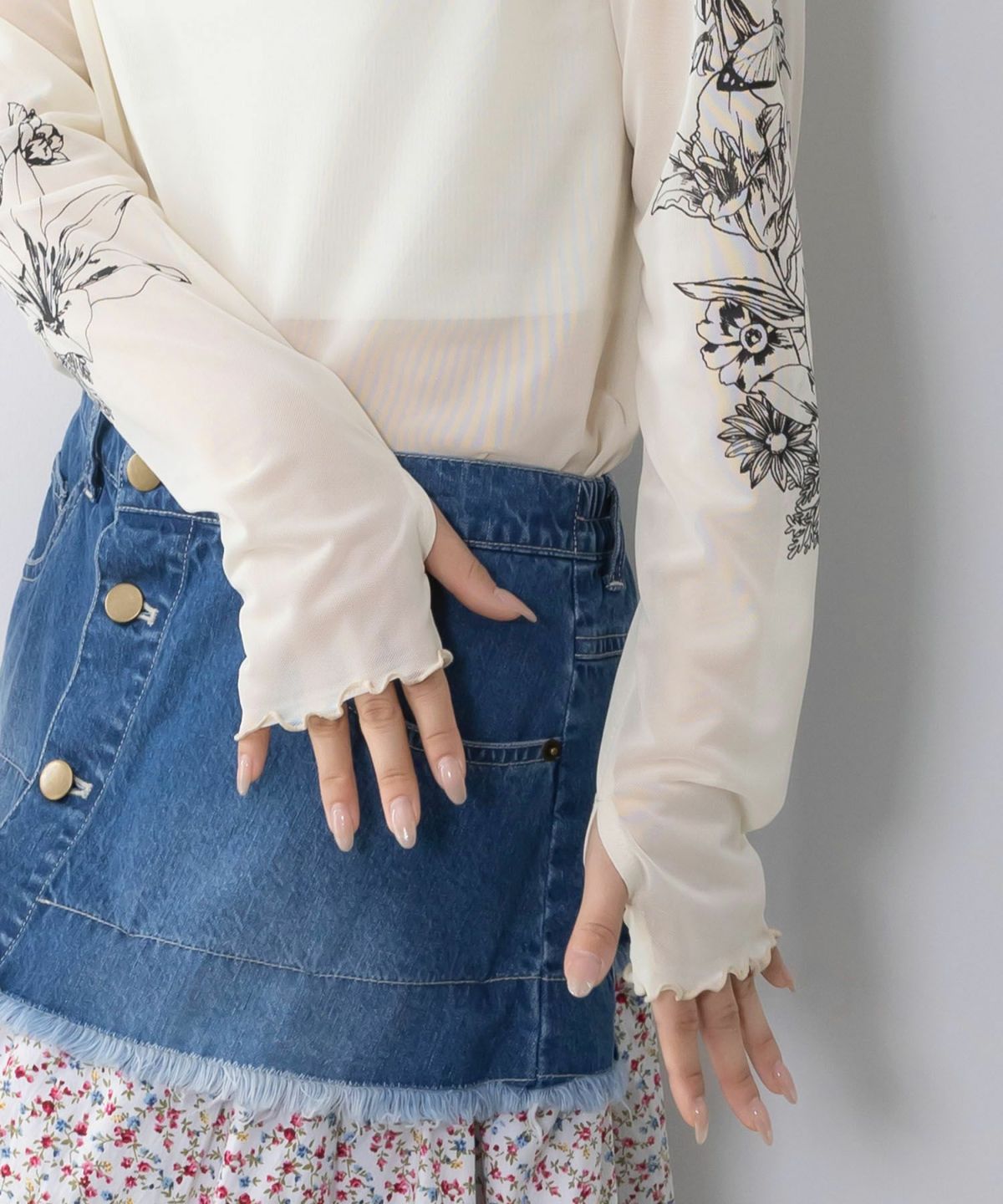 アンティーク風花蝶プリント ソフトチュールインナー-7