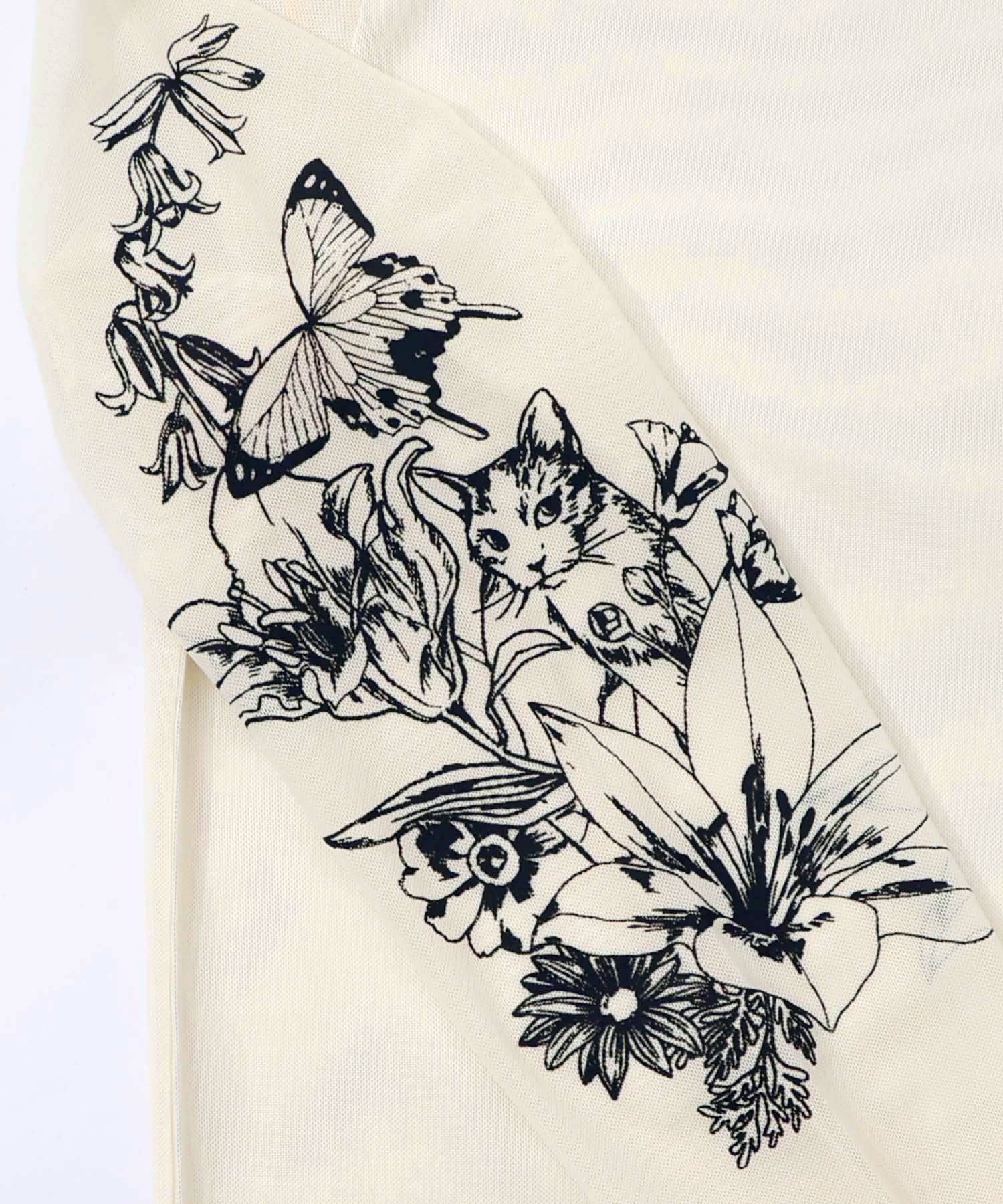 アンティーク風花蝶プリント ソフトチュールインナー-9