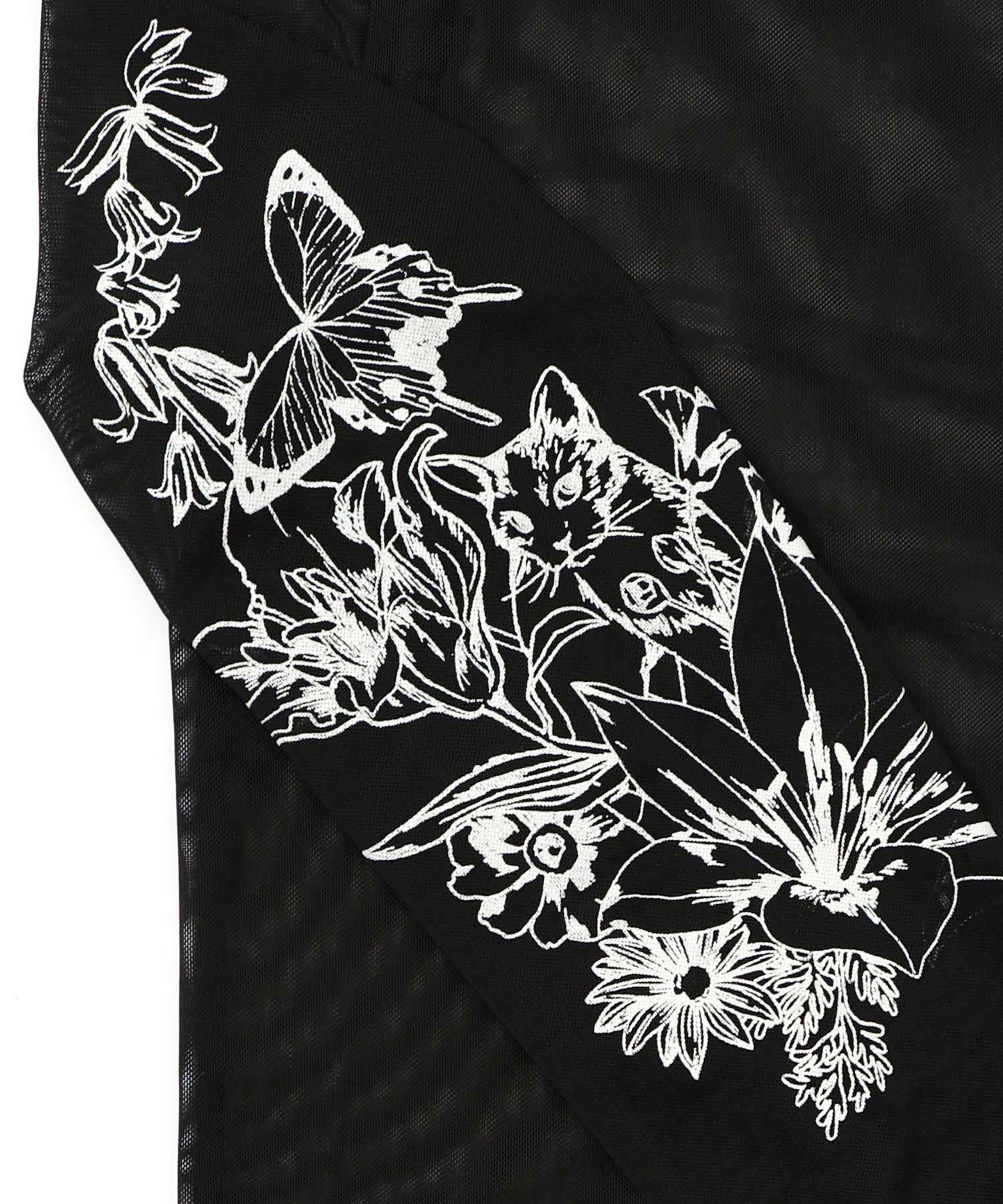 アンティーク風花蝶プリント ソフトチュールインナー-11