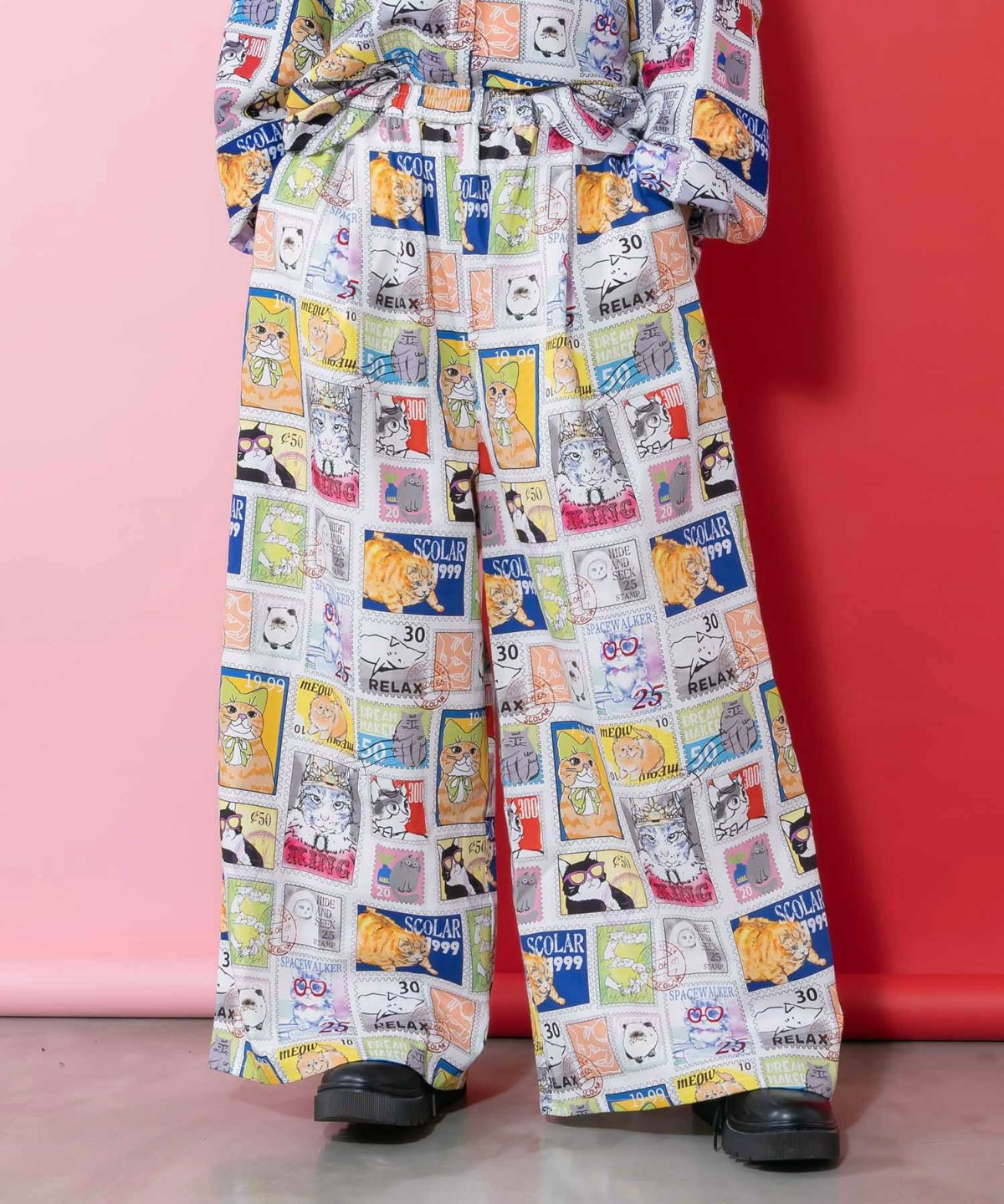 わんorにゃんスタンプ柄 バイオ加工パンツ-1