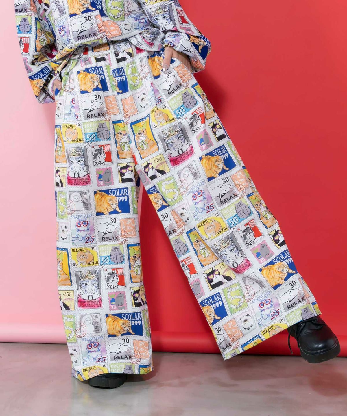 わんorにゃんスタンプ柄 バイオ加工パンツ-3