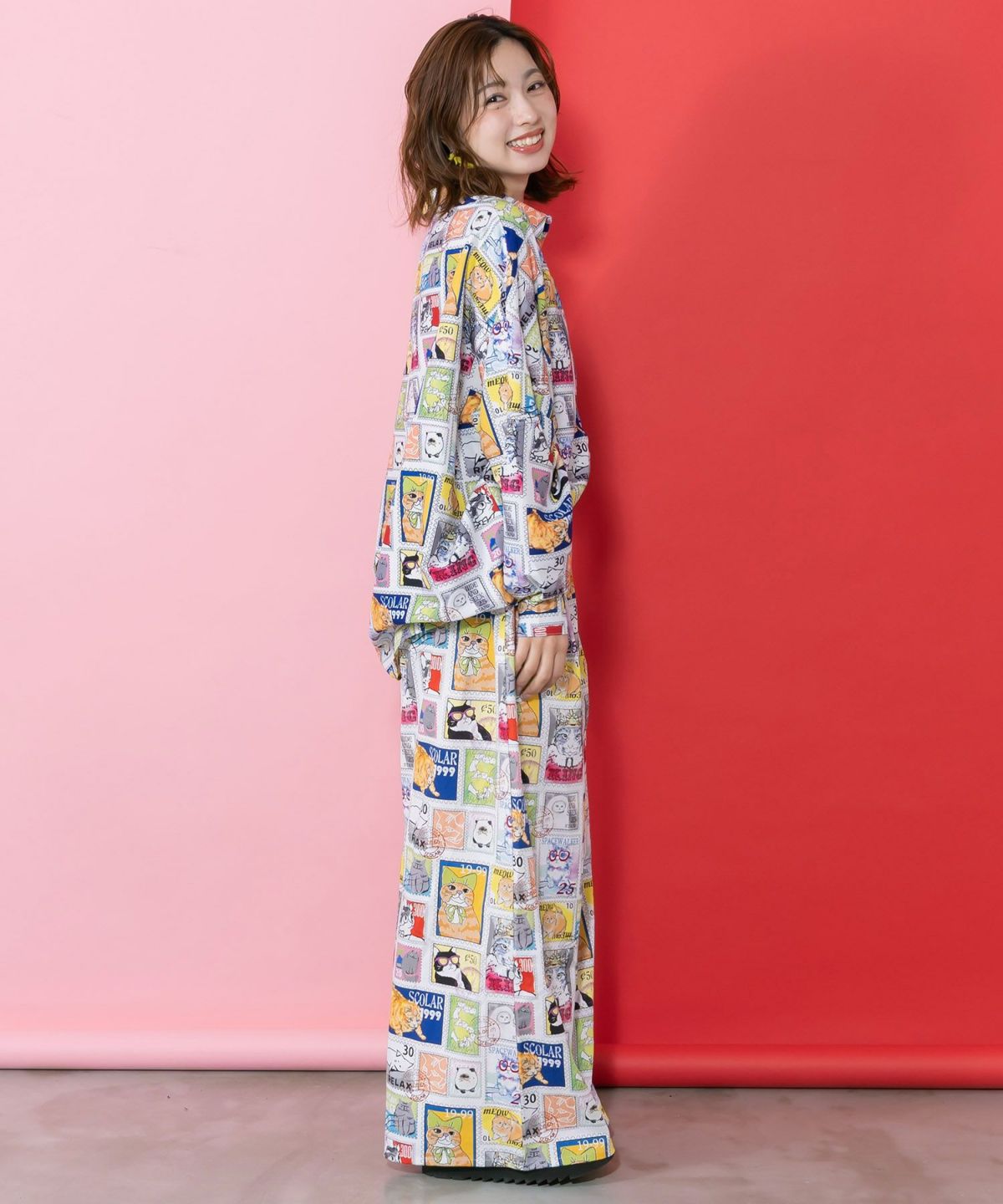 わんorにゃんスタンプ柄 バイオ加工パンツ-6