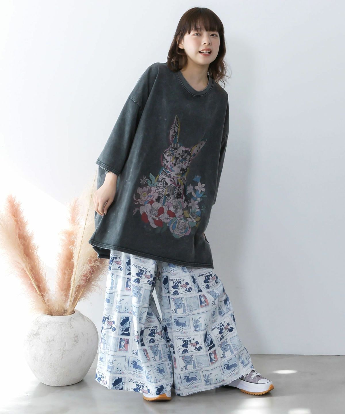 わんorにゃんスタンプ柄 バイオ加工パンツ-9