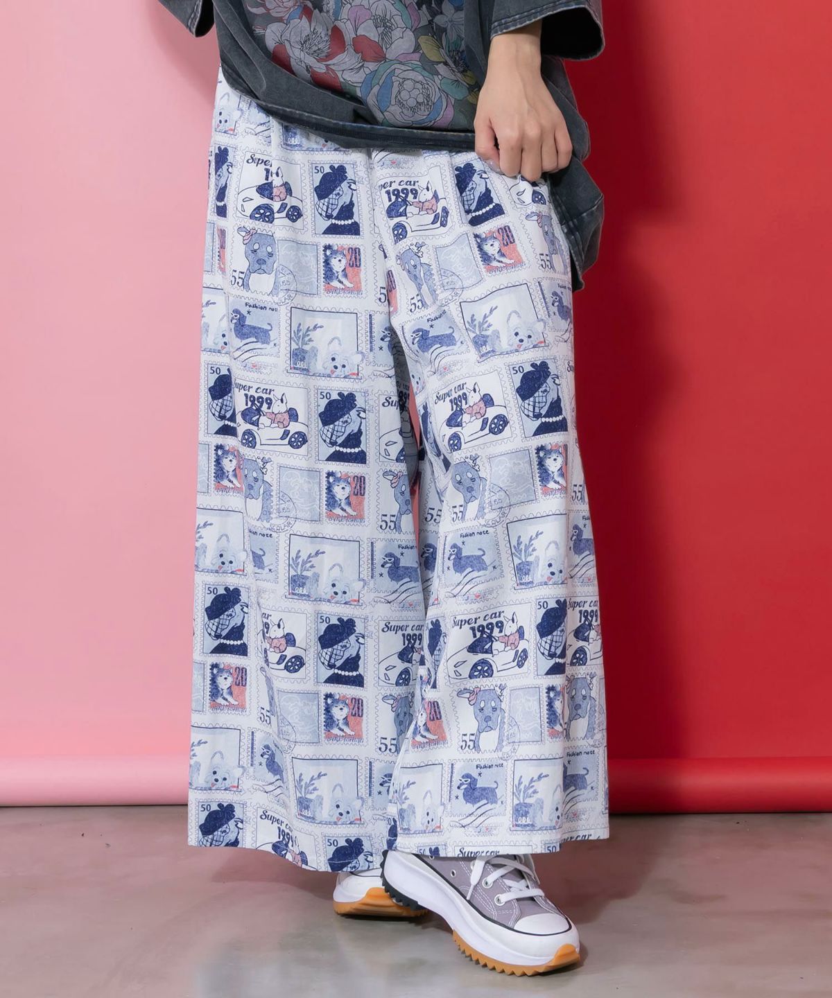 わんorにゃんスタンプ柄 バイオ加工パンツ-12