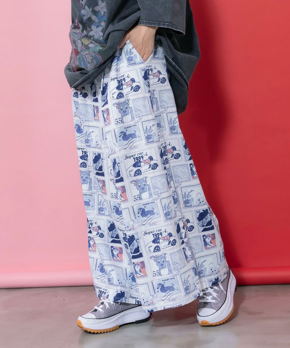 わんorにゃんスタンプ柄 バイオ加工パンツ-13